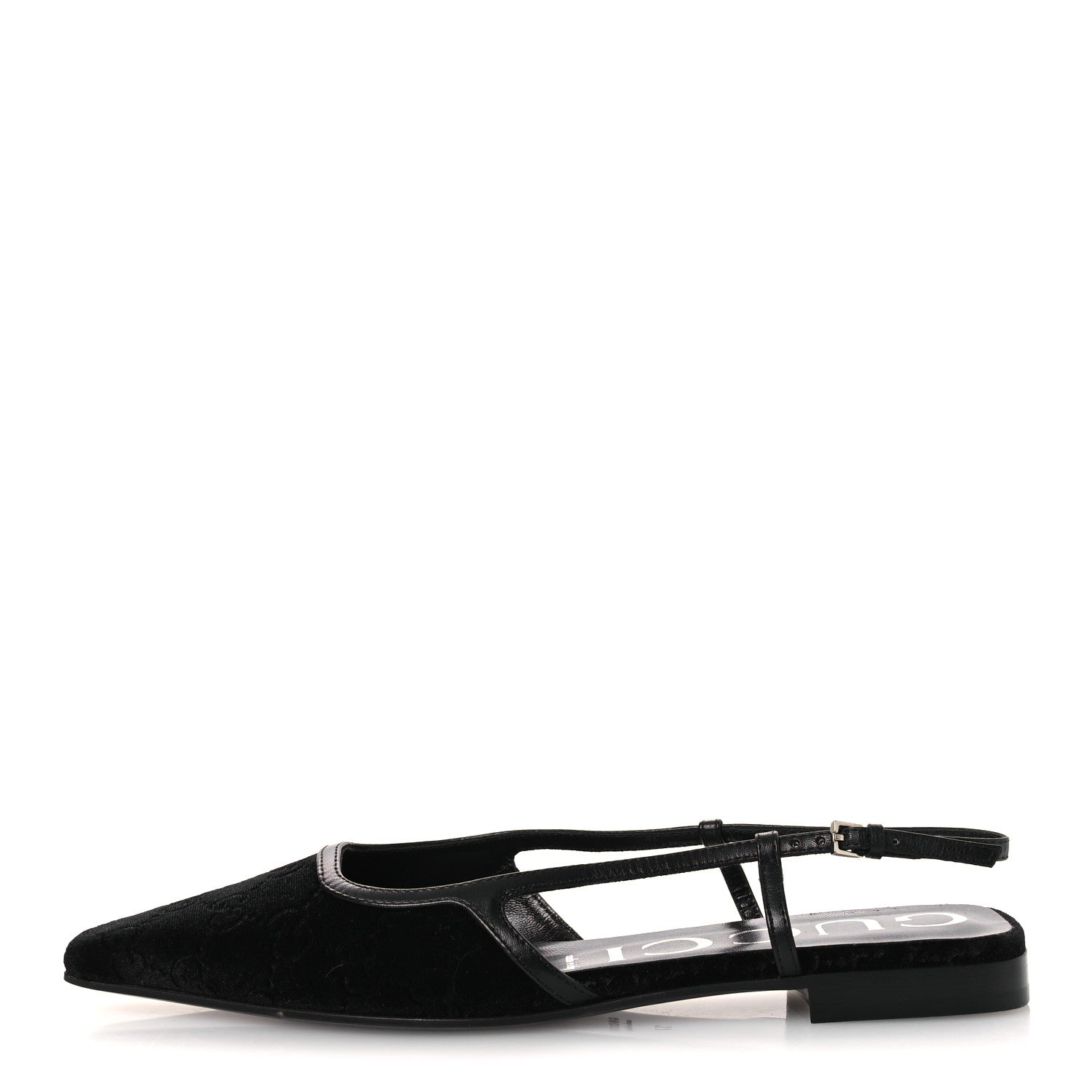 New Velvet Ashmir GG Monogram Malaga Kid Slingback Ballet Flats 37 Black