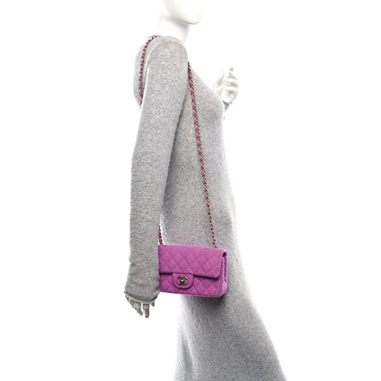 Tweed Quilted Mini Rectangular Flap Purple