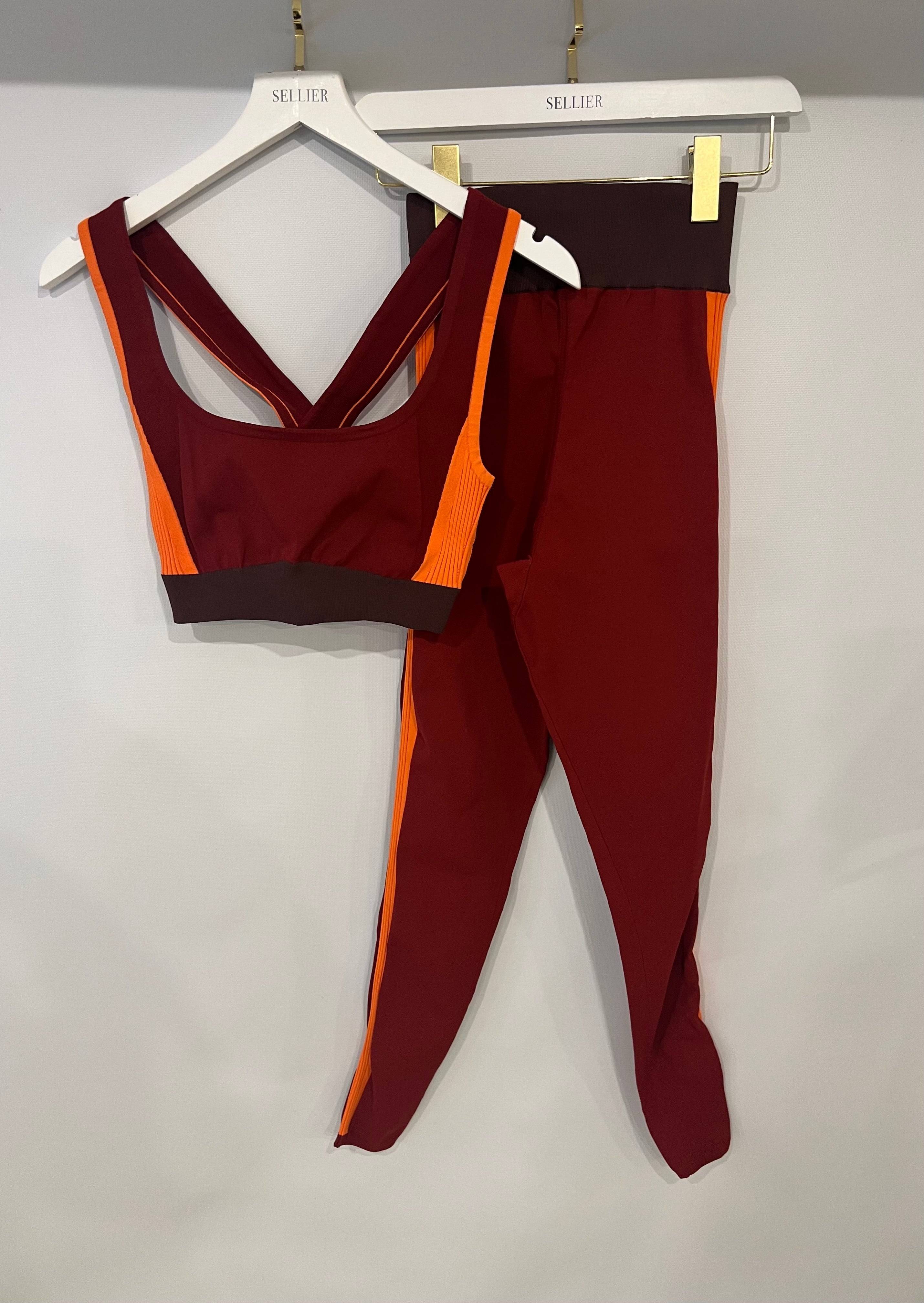 *CURRENT COLLECTION* Hermès Rouge Sellier and Orange Top and Leggings Yoga Set Size S (UK 8) RRP £1,120