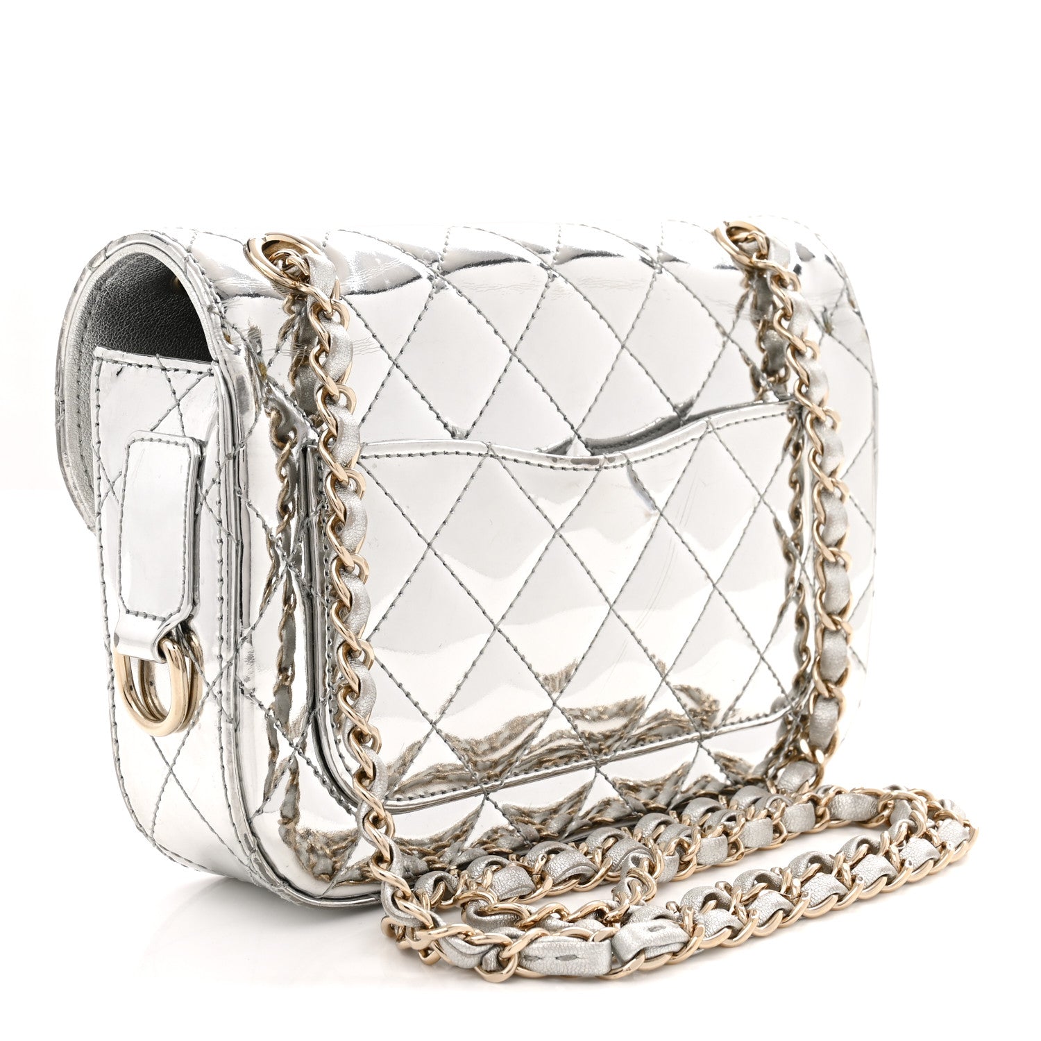 Mirror Calfskin Metallic Calfskin Quilted Hollywood Boulevard Mini Flap With Star Coin Purse Silver
