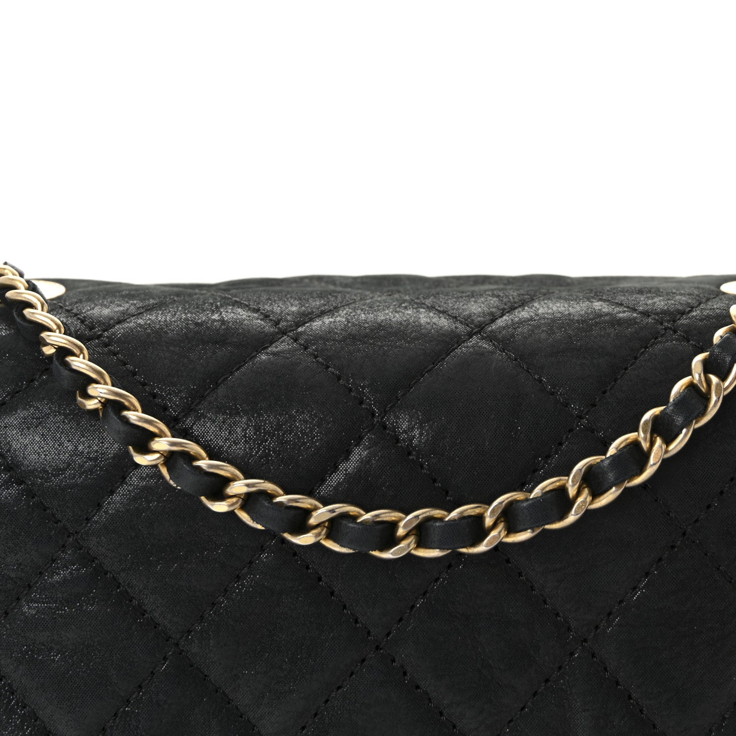 Iridescent Calfskin Quilted Small Chic Quilt Flap Black