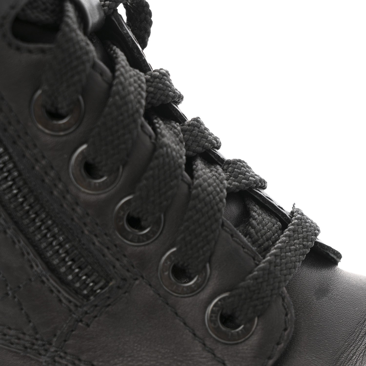Calfskin Quilted Lace Up Combat Boots  38 Black