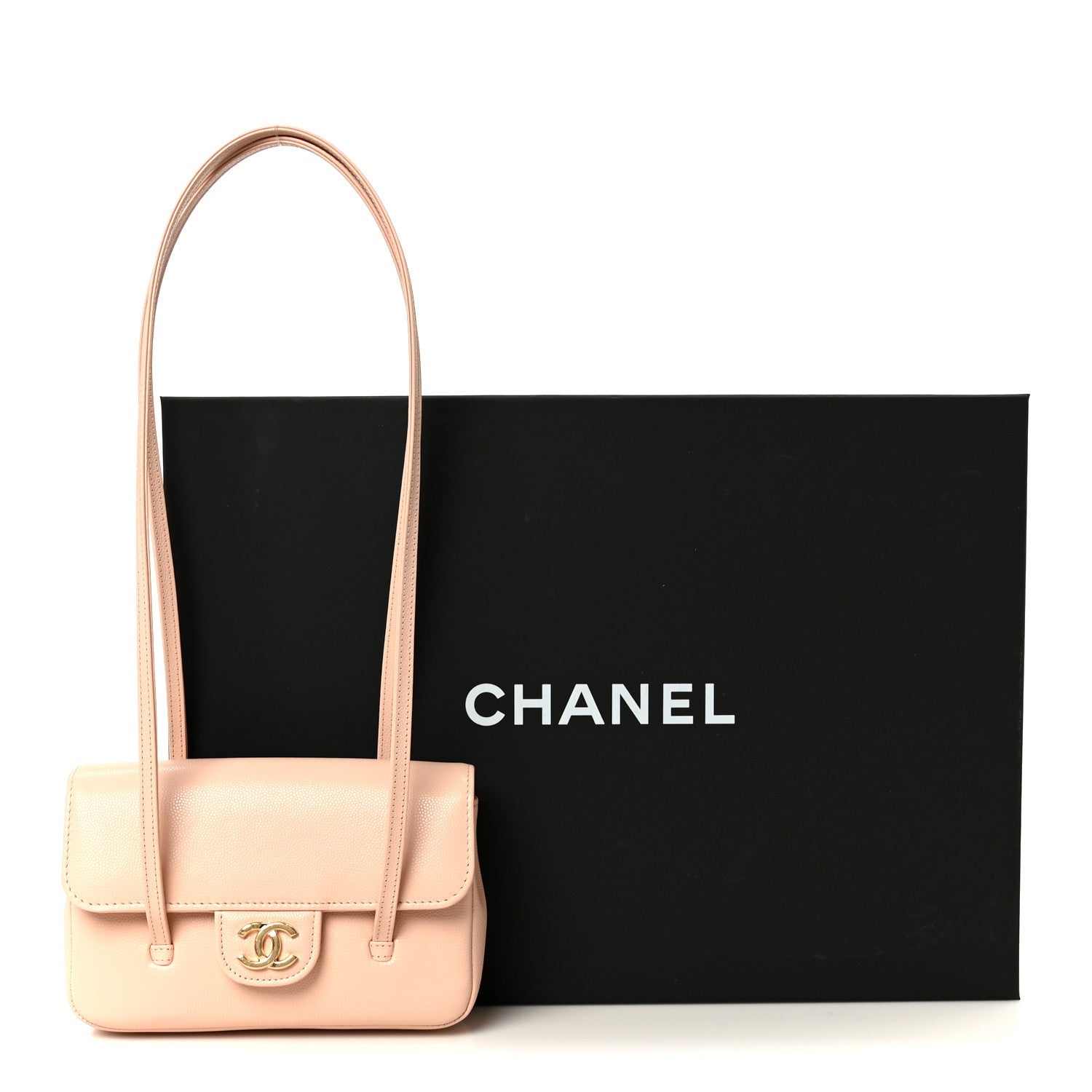 Shiny Caviar Mini Preppy Coco Shoulder Bag Light Pink