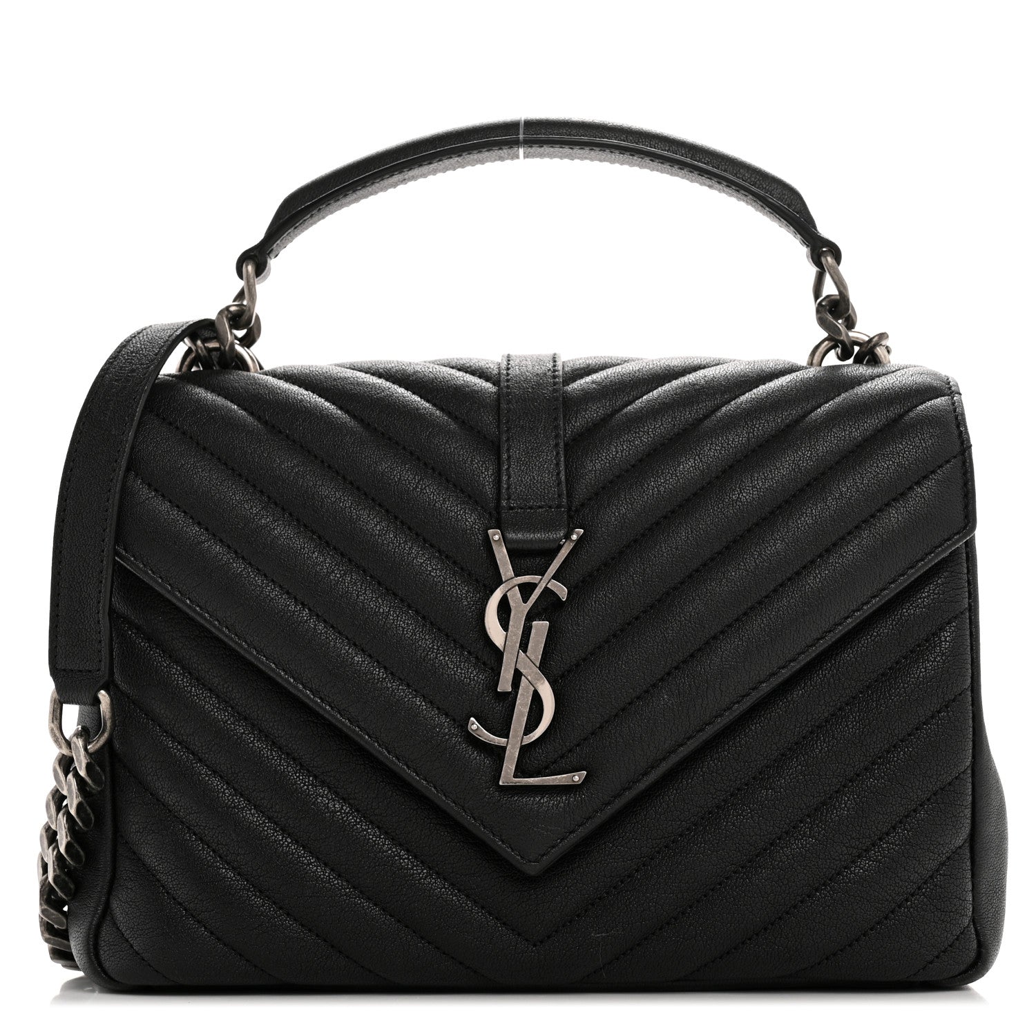Sheepskin Matelasse Chevron Monogram Medium College Bag Black