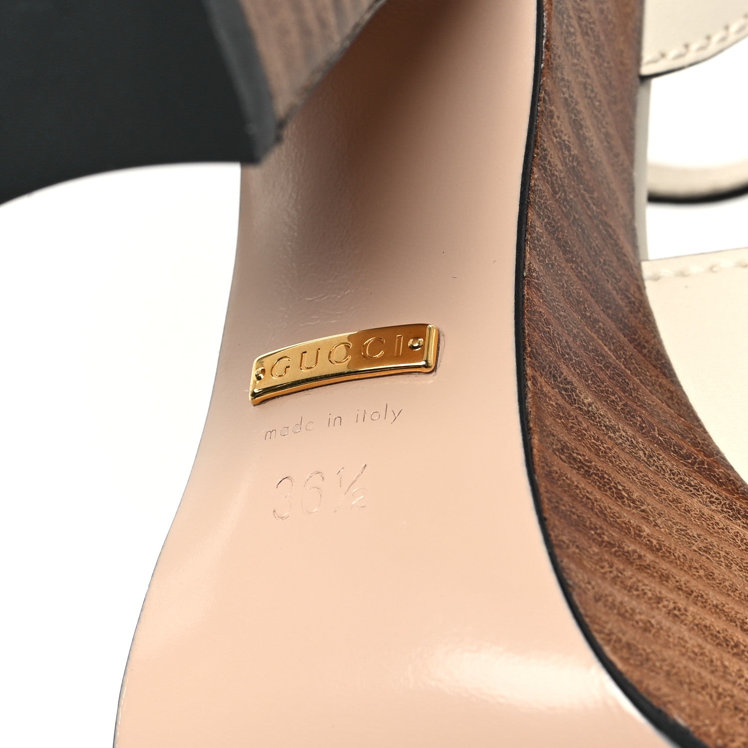 Cosmos Softy Calfskin Wooden Interlocking G Cut-Out 30/120mm Platform Sandals 36.5 Mystic White