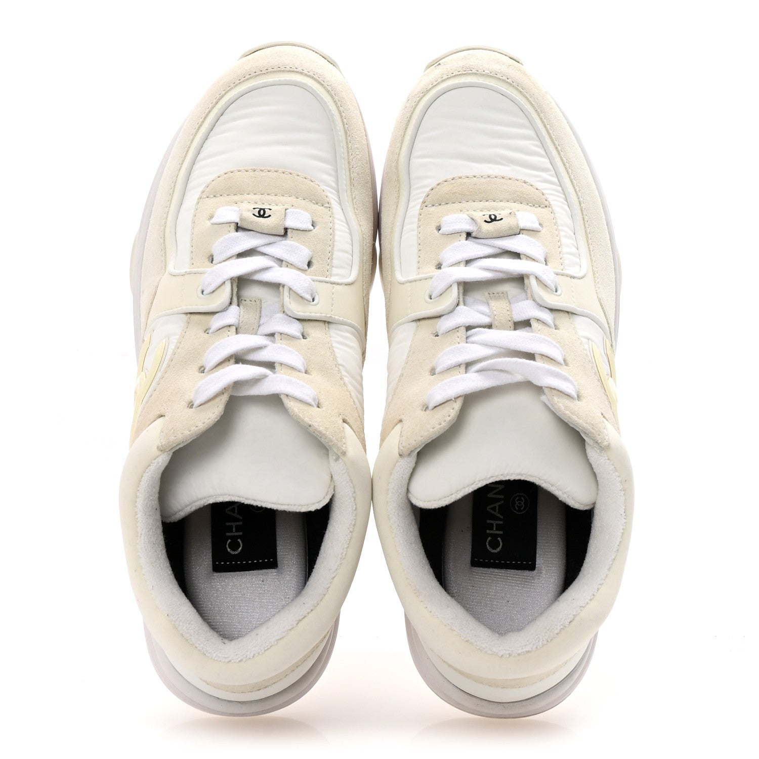 Suede Calfskin Fabric CC Sneakers 38 White