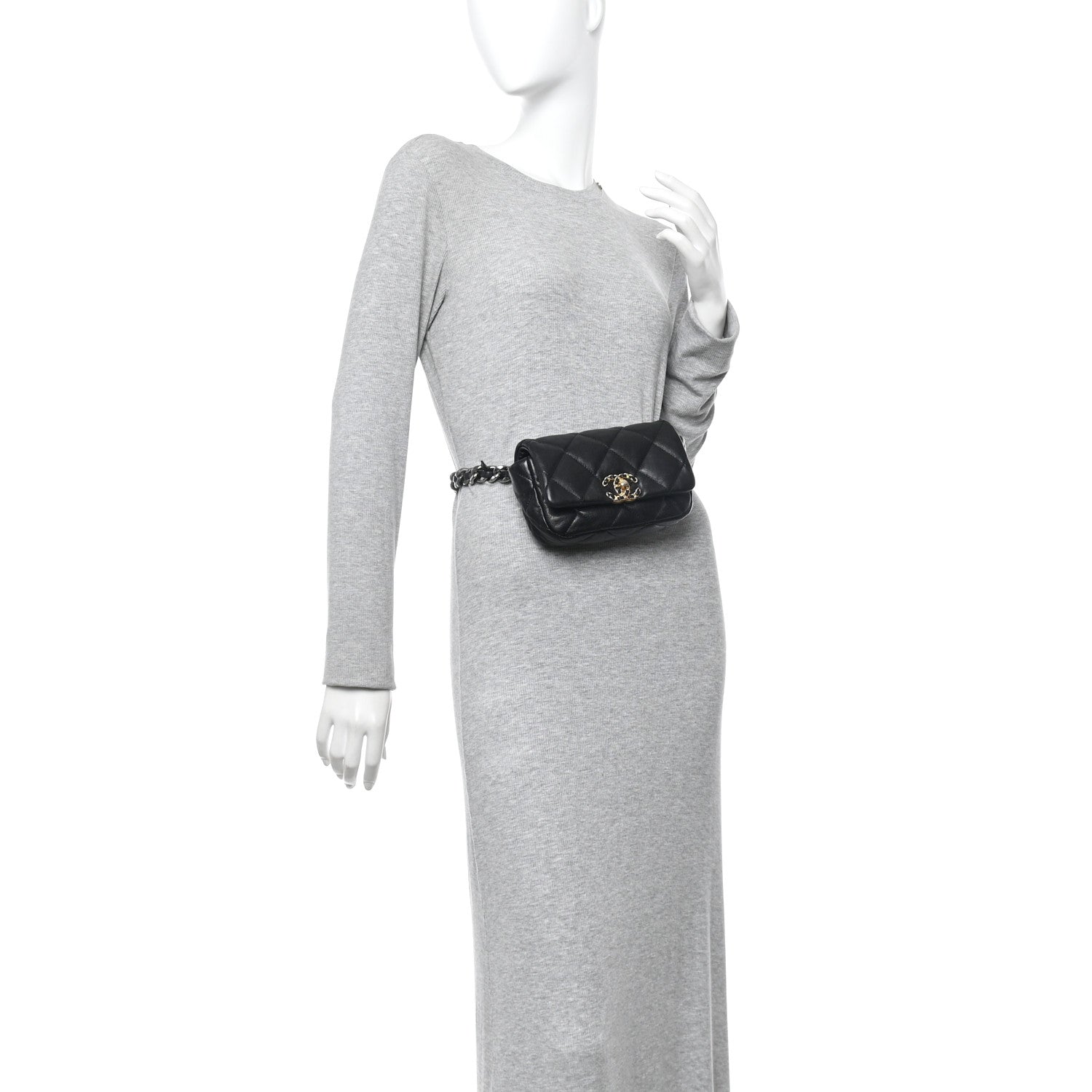 Goatskin Quilted Chanel 19 Waist Bag Black