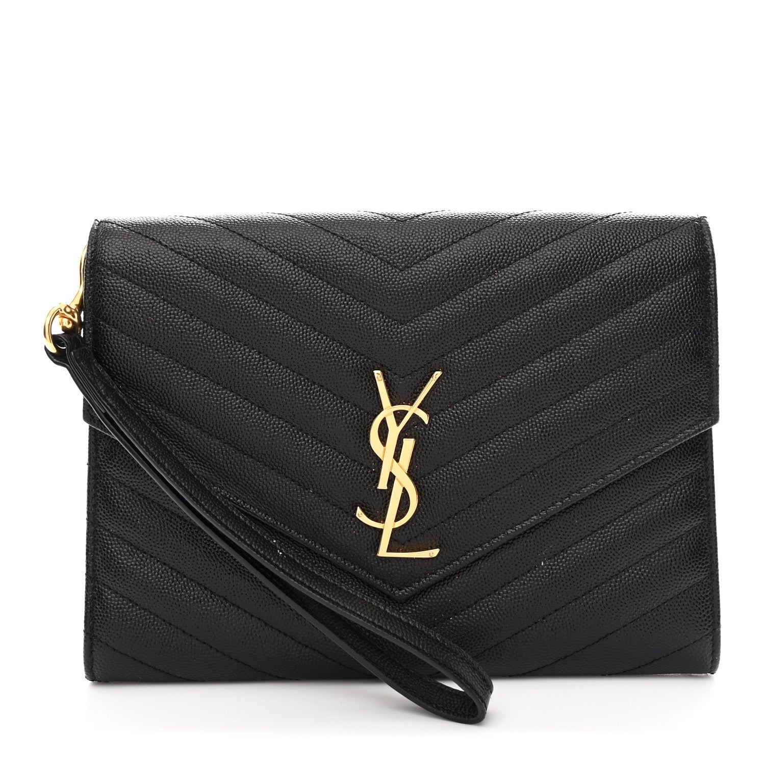 Grain De Poudre Matelasse Chevron Monogram Envelope Clutch Black