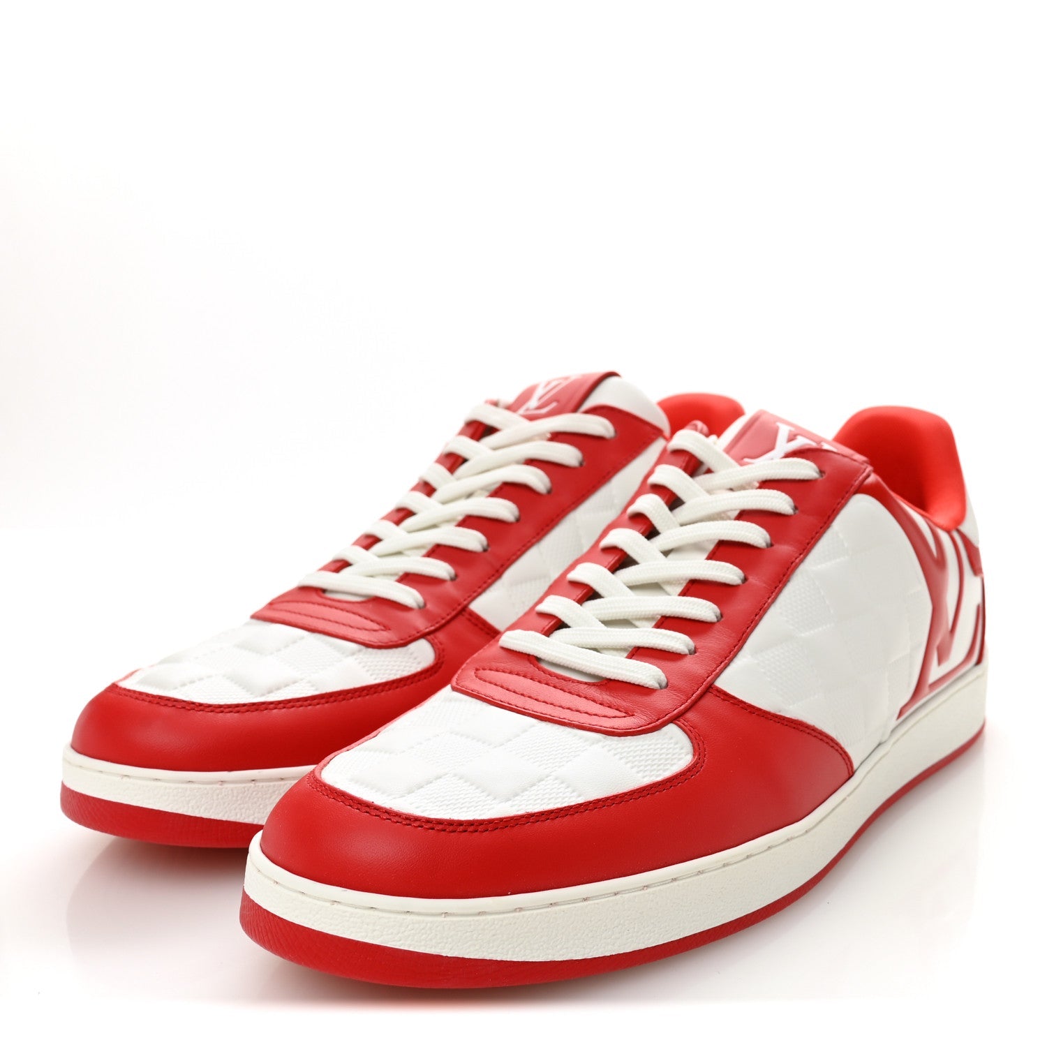 Calfskin Maxi Damier Mens Rivoli Sneakers 10 Red White