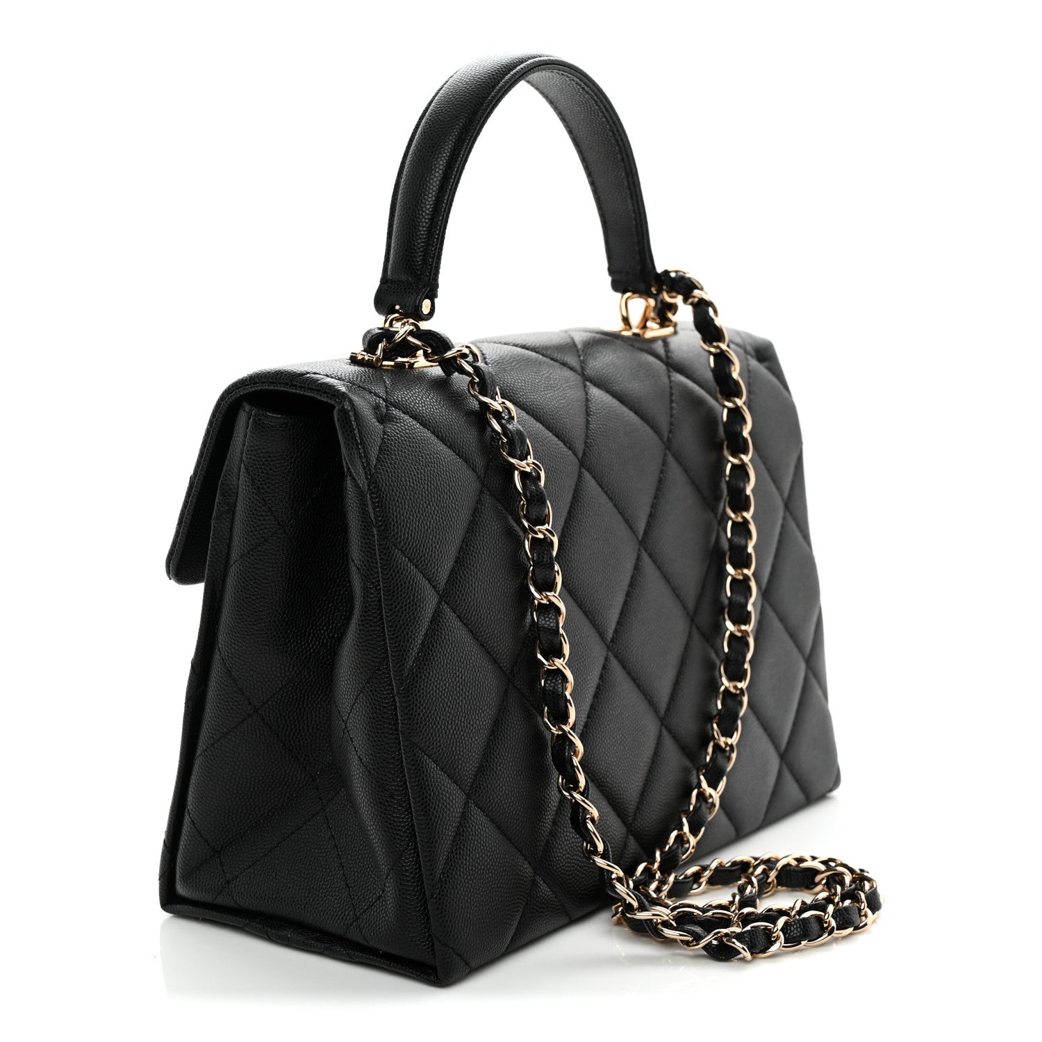 Caviar Quilted Medium Retro Twist Top Handle Flap Black