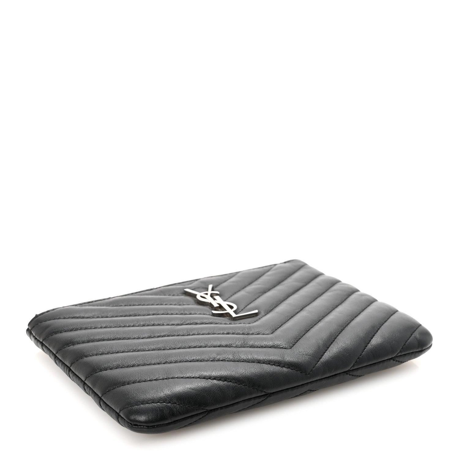 Calfskin Matelasse Chevron Monogram Pouch Black