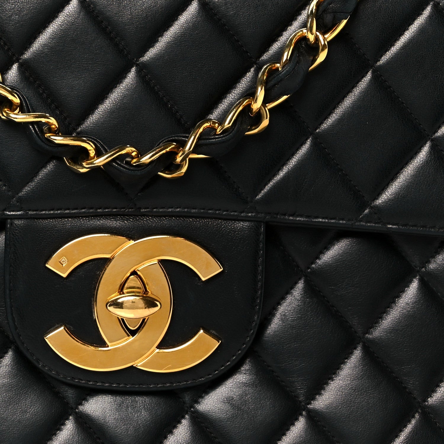 Lambskin Quilted XL Jumbo Single Flap Black