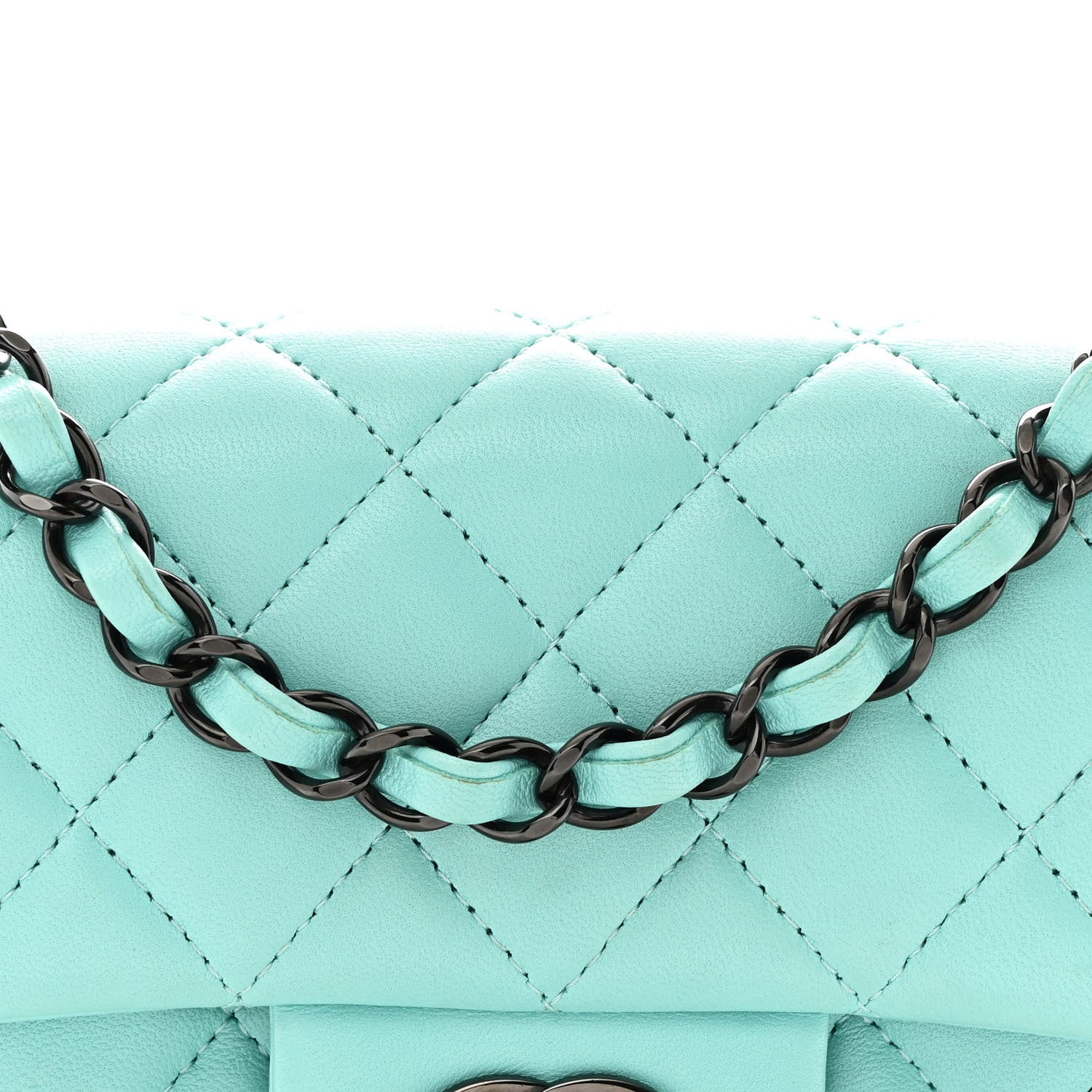 Lambskin Quilted Mini Rectangular Flap Turquoise
