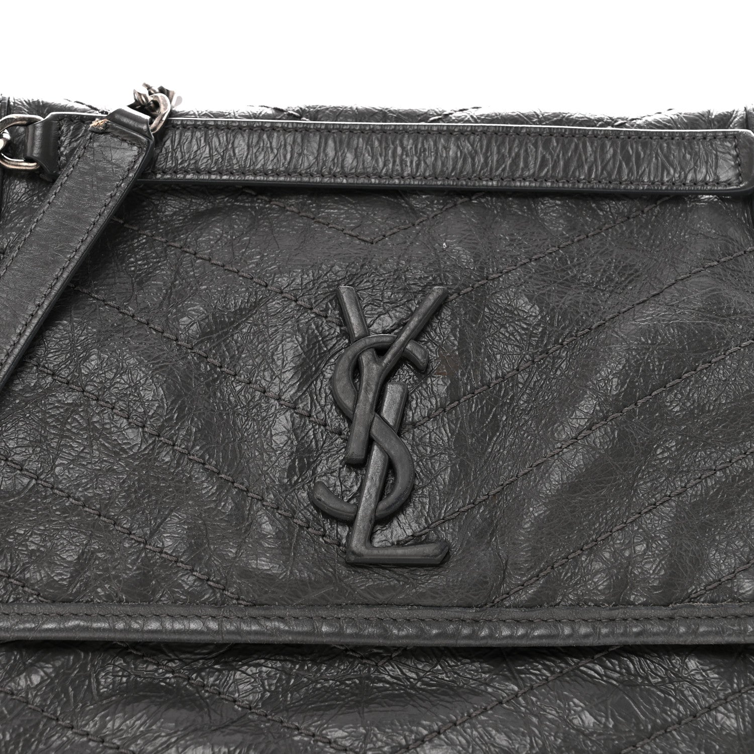 Crinkled Calfskin Matelasse Monogram Medium Niki Chain Satchel Fog