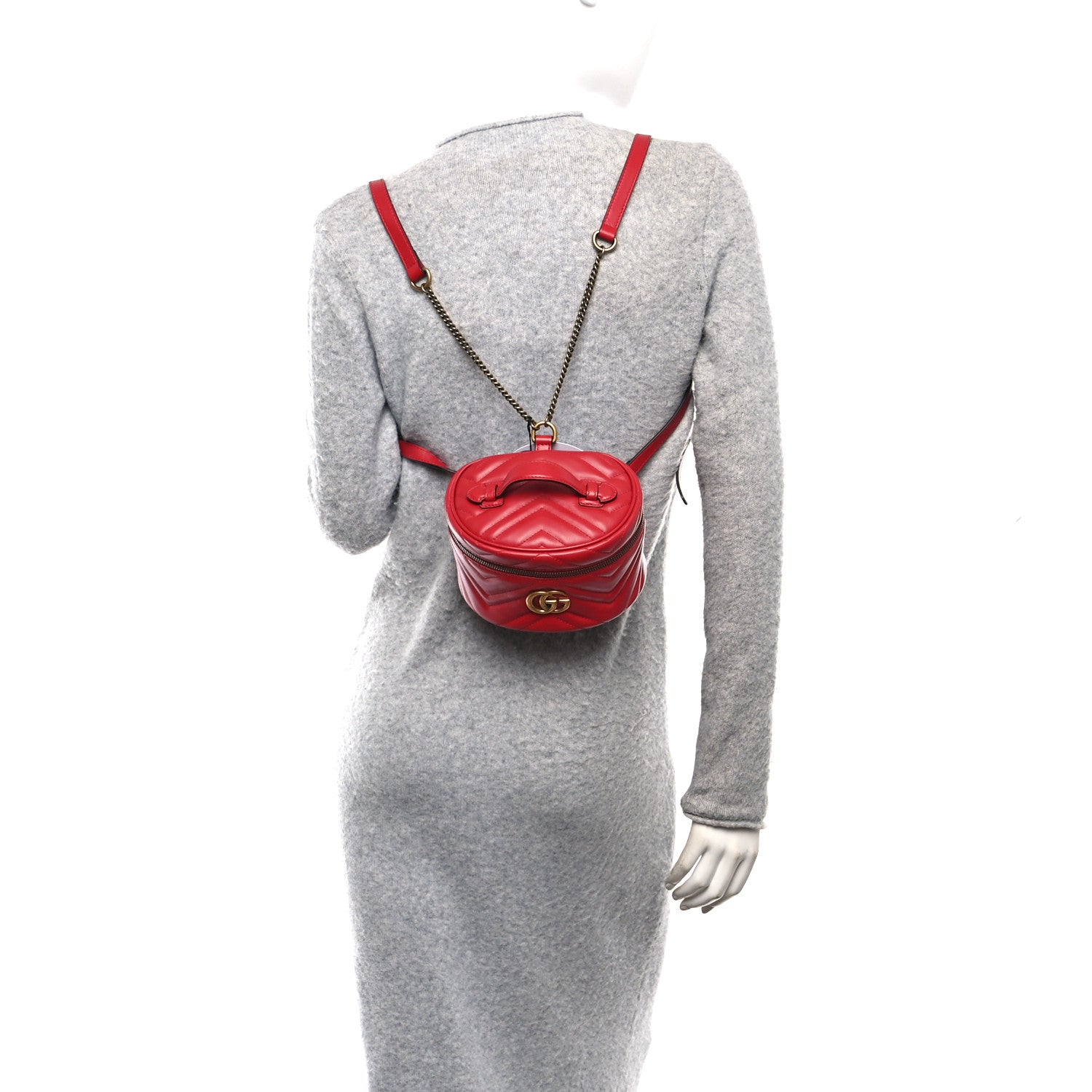 Calfskin Matelasse Mini GG Marmont Round Backpack Hibiscus Red