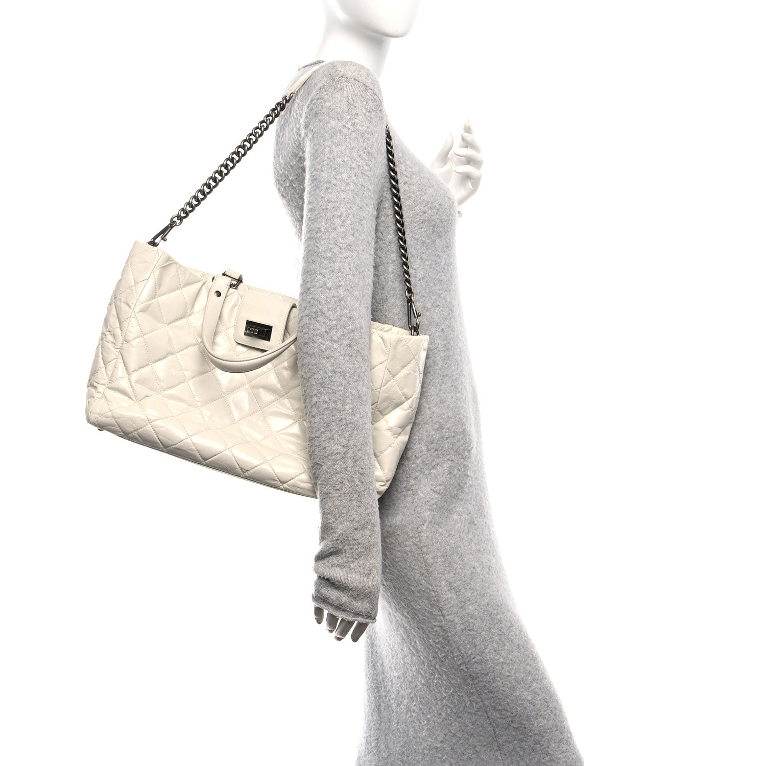 Glazed Crackled Calfskin Reissue Tote White