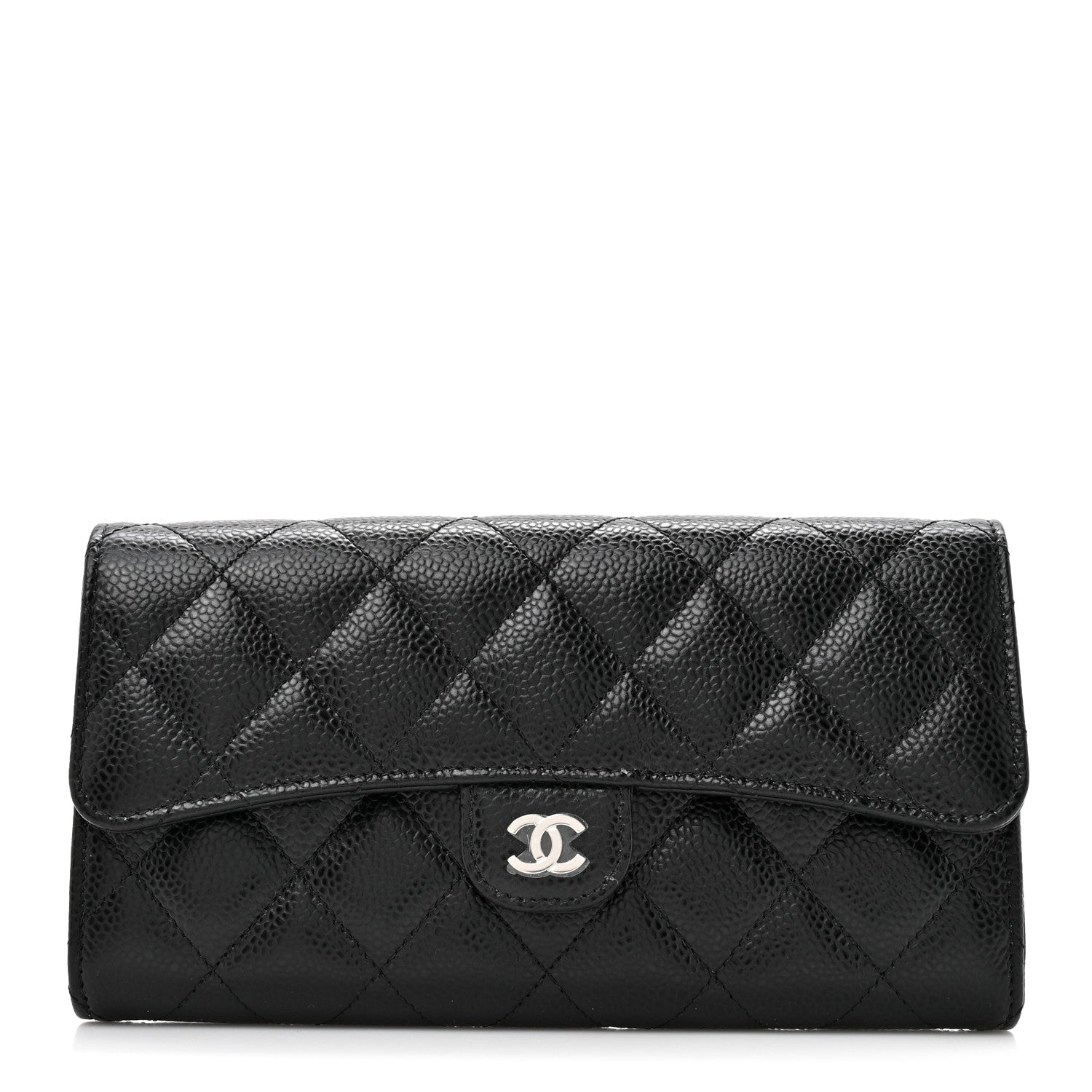 Caviar Quilted Large Gusset Flap Wallet Black