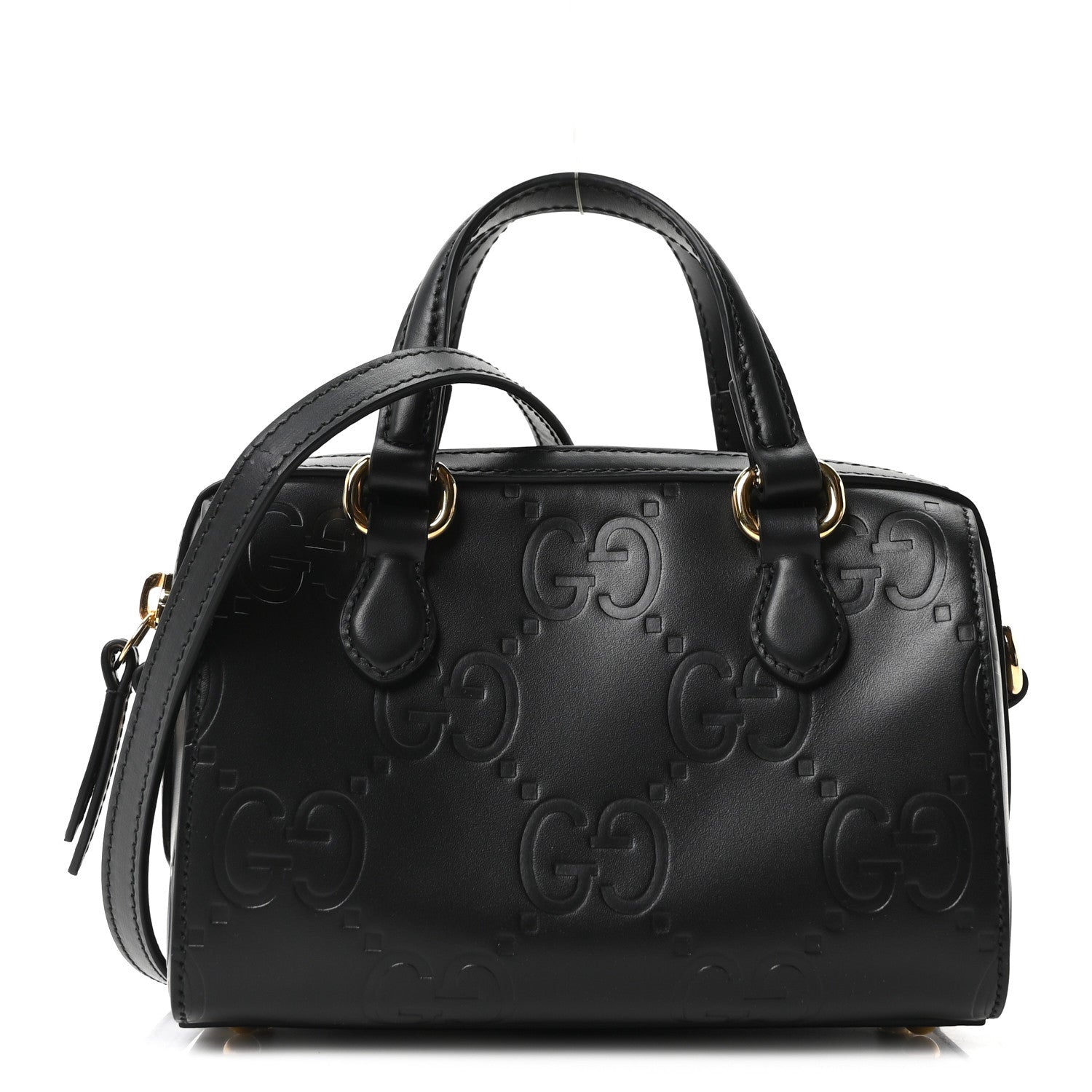 Calfskin Jumbo GG Embossed Super Mini Top Handle Bowler Bag Black