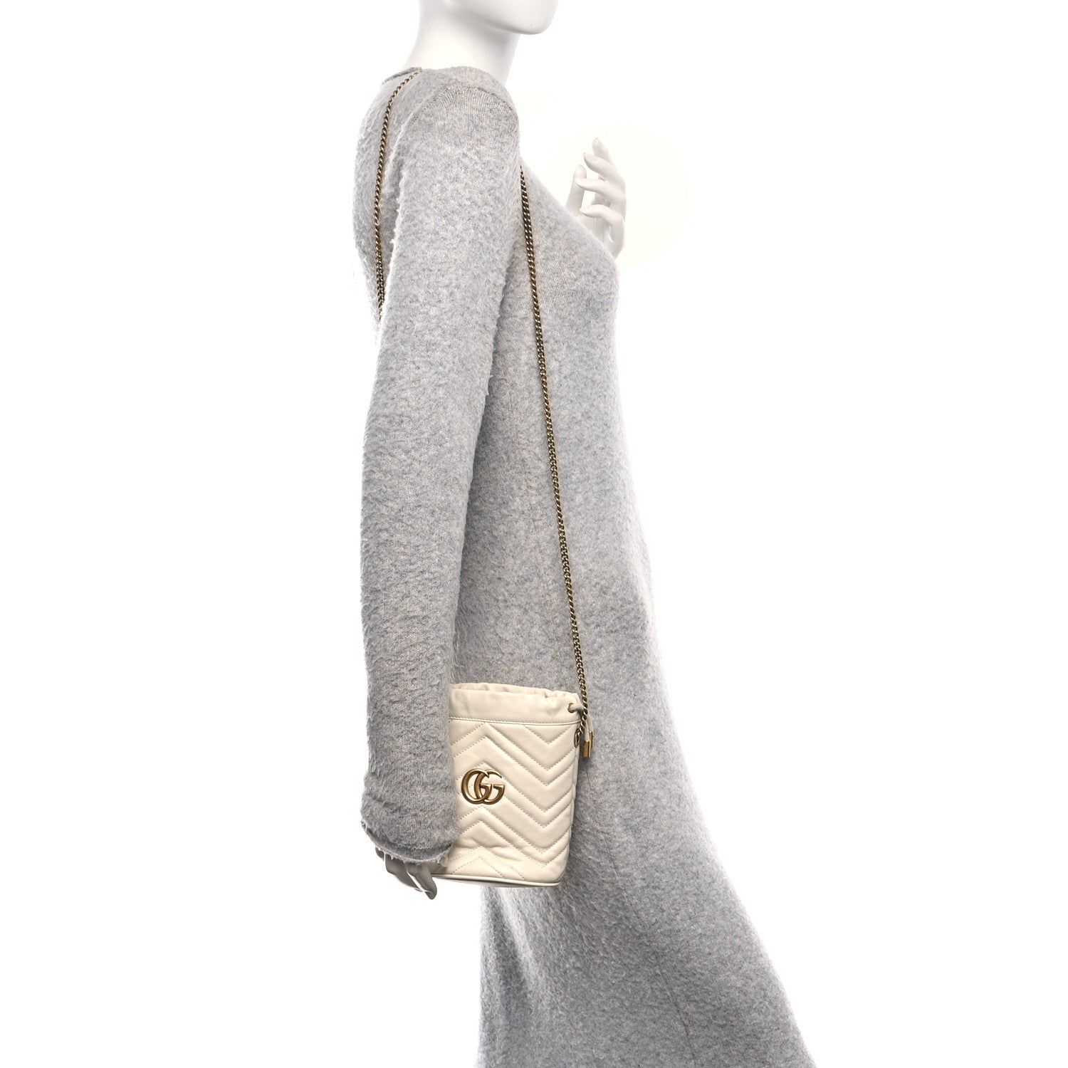Calfskin Matelasse Mini GG Marmont 2.0 Bucket Bag White