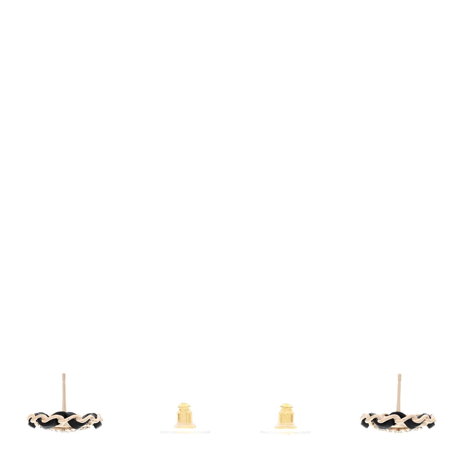 Crystal Lambskin Chain CC Stud Earrings Black Gold