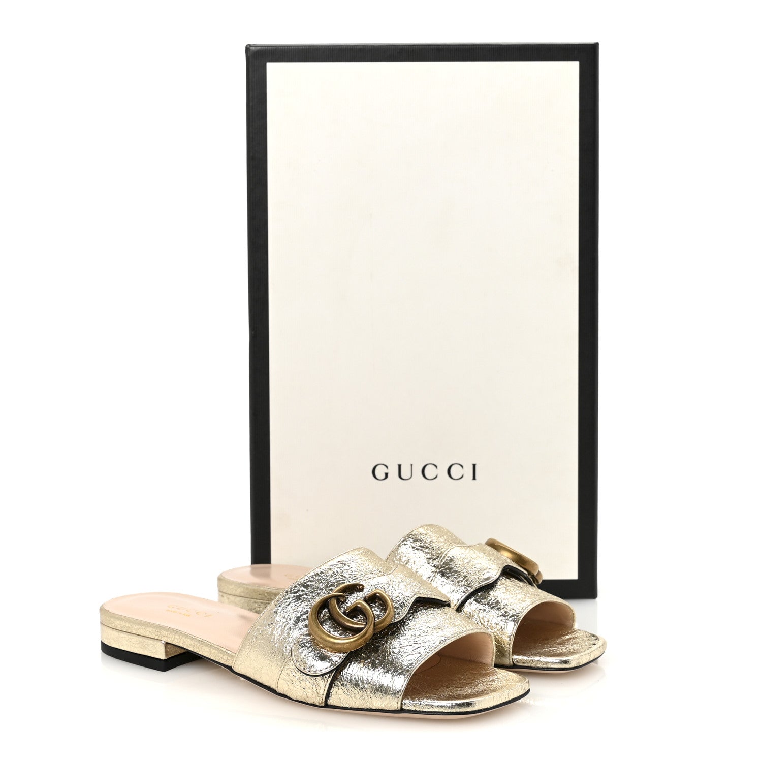 Galassia GG Marmont Flat Slide Sandals 35.5 Platino