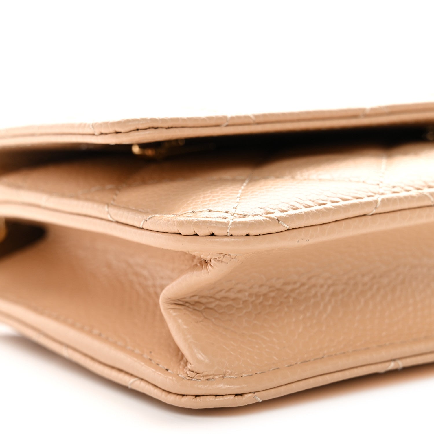 Caviar Quilted Wallet on Chain WOC Beige