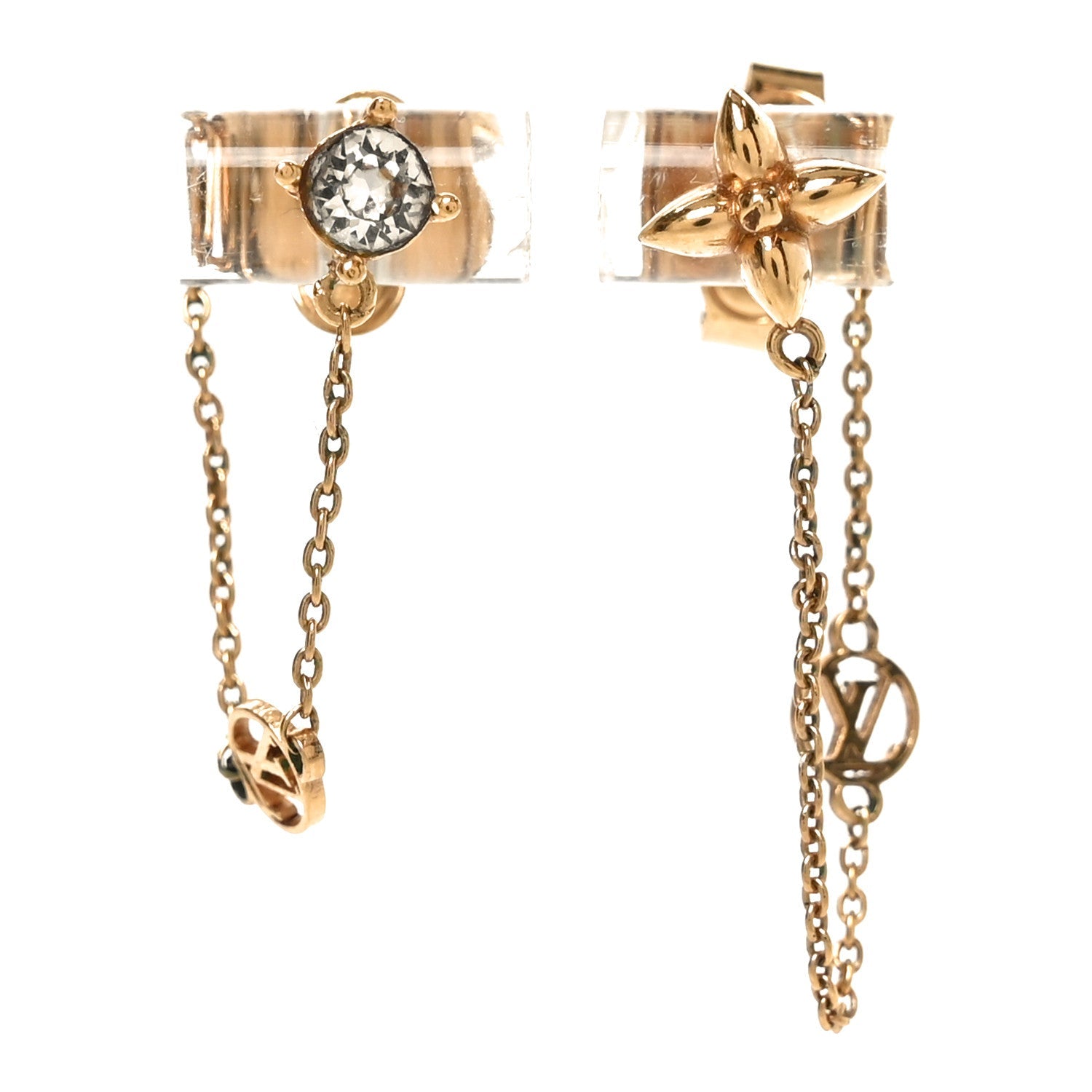 Metal Crystal Petit Louis Earrings Gold