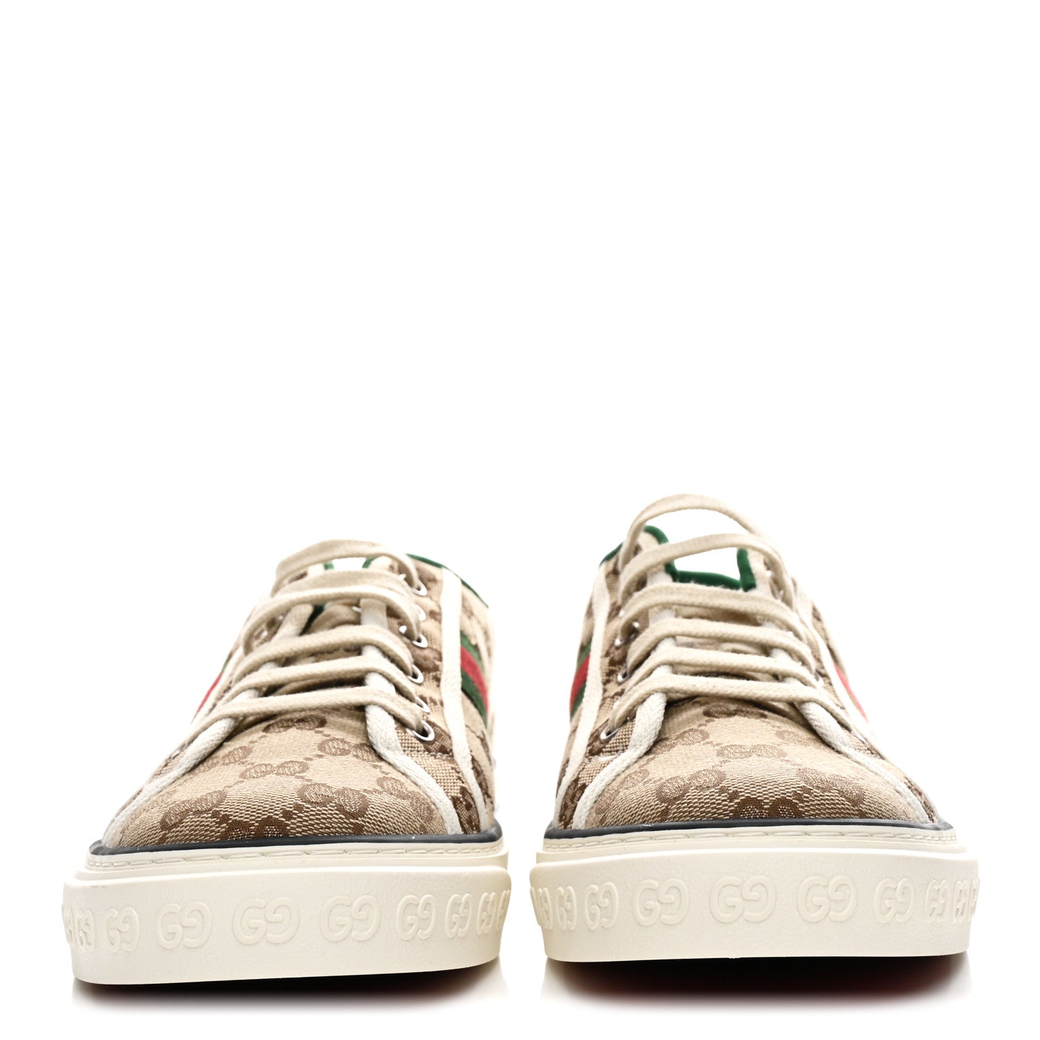 GG Monogram Web Mens 1977 Tennis Sneakers 8.5 Beige Ebony Mystic White Vert