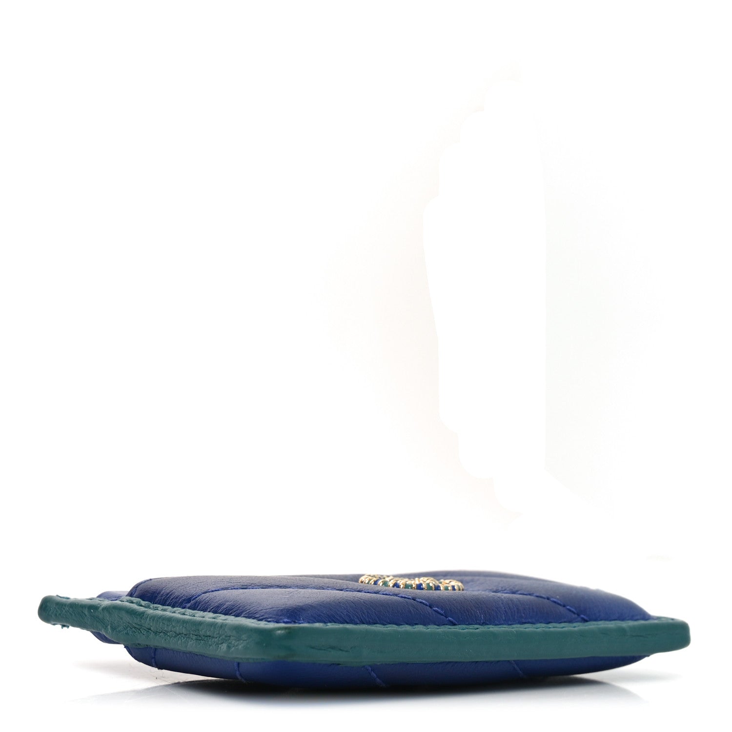 Azalea Calfskin Matelasse Diagonal Enamel Torchon GG Marmont Card Holder Imperial Blue Pavone