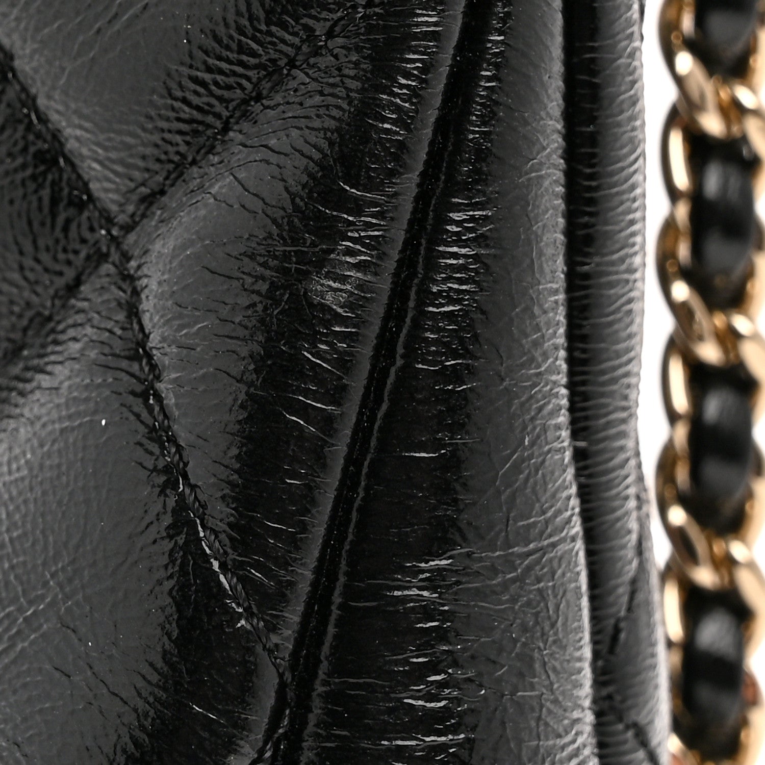 Shiny Crumpled Calfskin Quilted Small 31 Shopping Bag Black