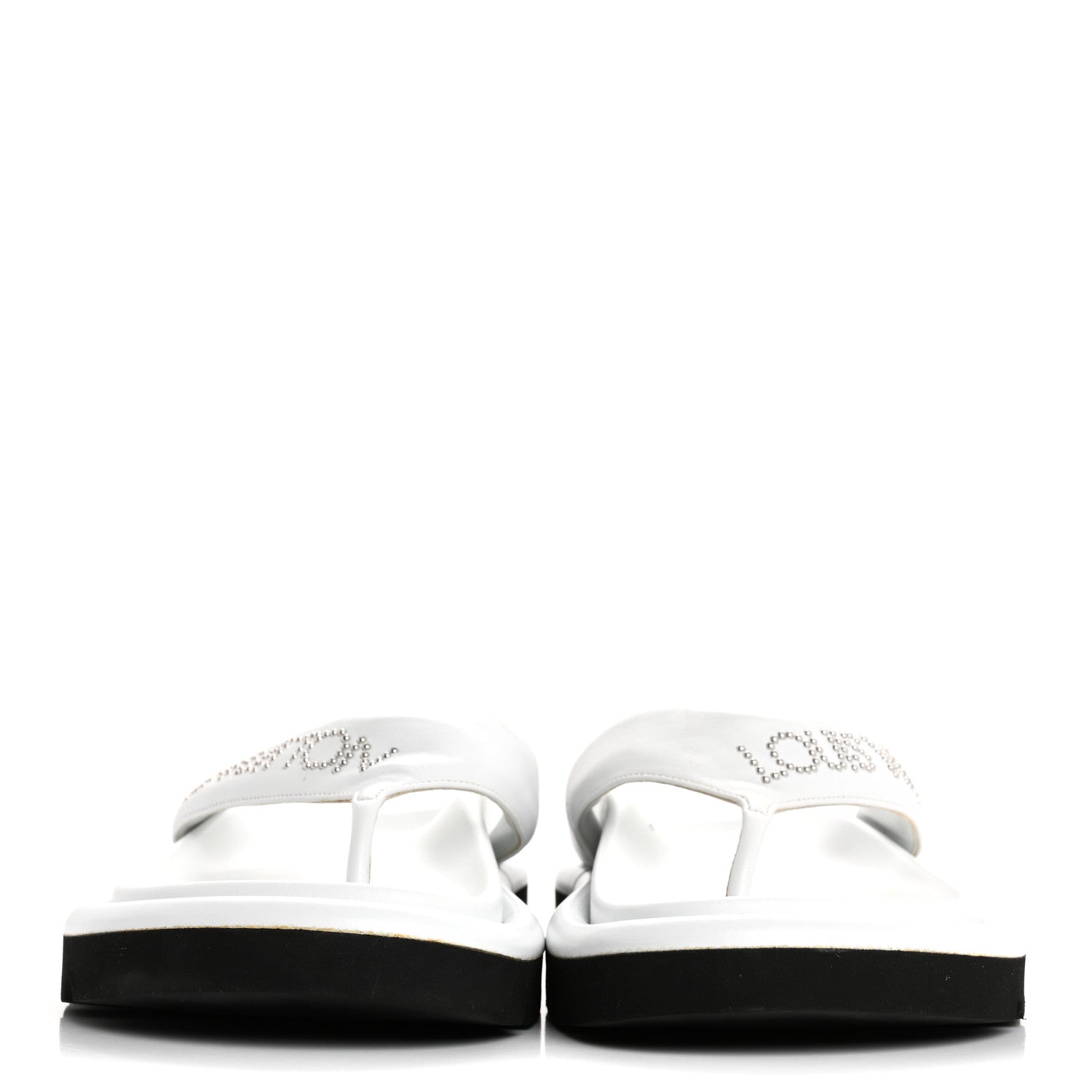 Calfskin Logo Studded Pillow Flat Thong Sandals 35 White