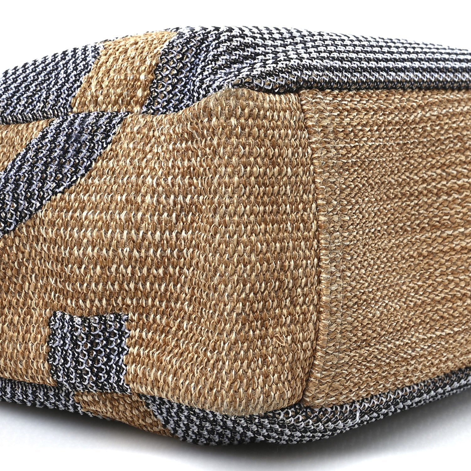 Woven Straw Raffia Logo Tote Blue Beige