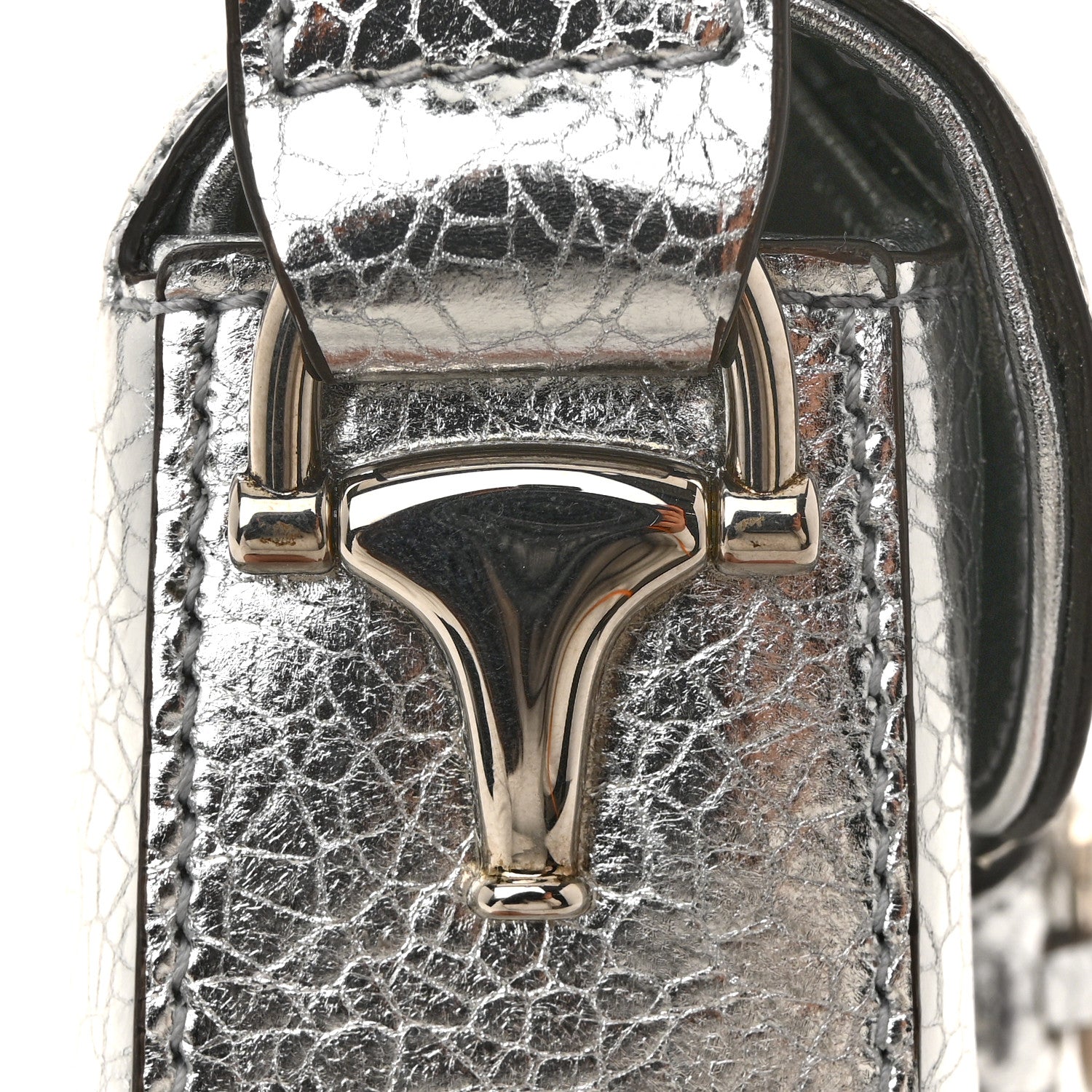 Metallic Calfskin Small Horsebit 1955 Asymmetric Shoulder Bag Silver
