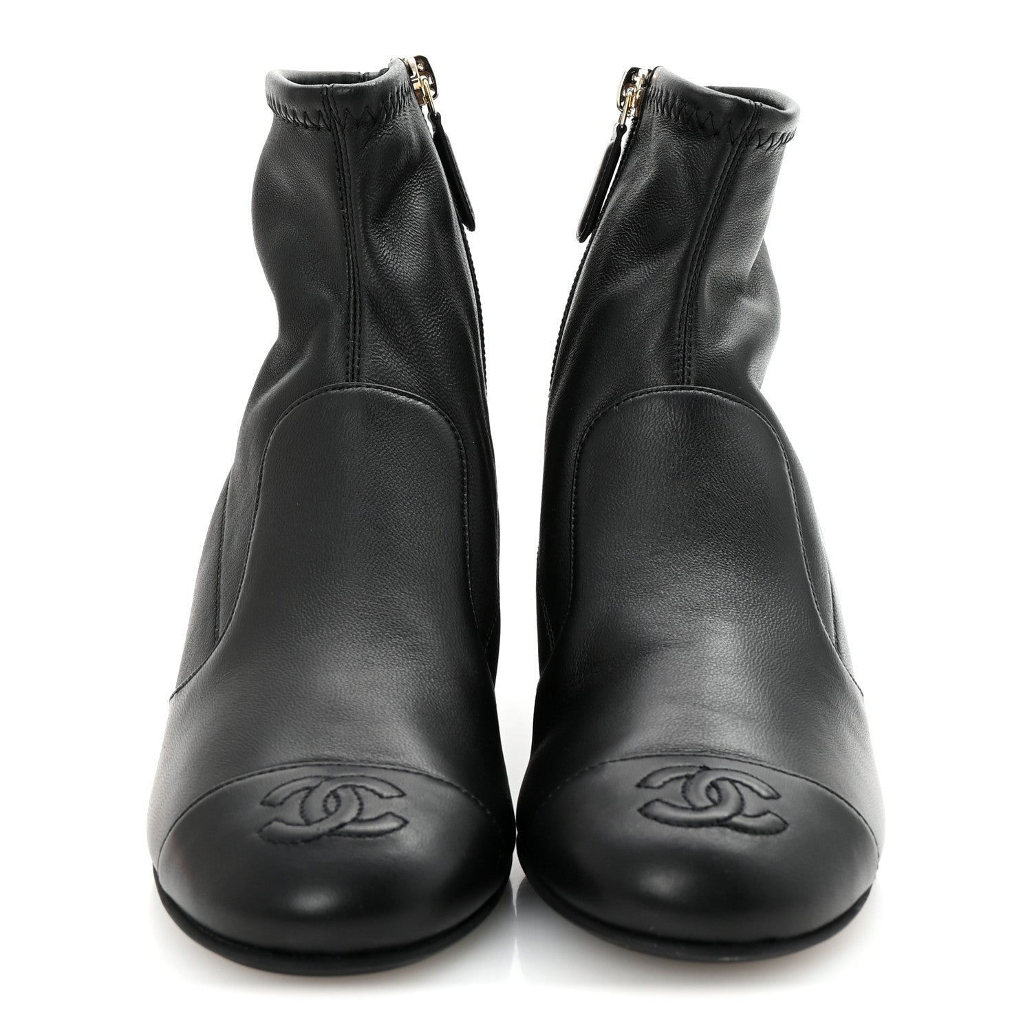 Stretch Lambskin Cap Toe CC Short Boots 35 Black