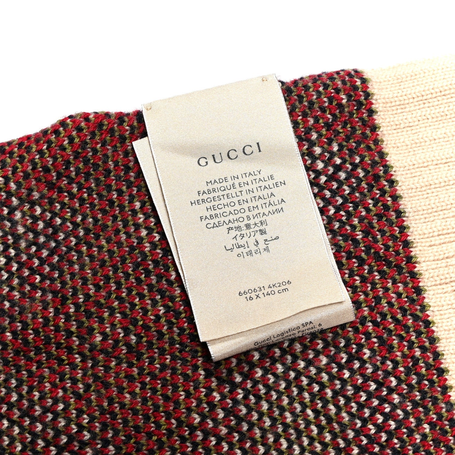 Wool Knit Scarf Beige Red