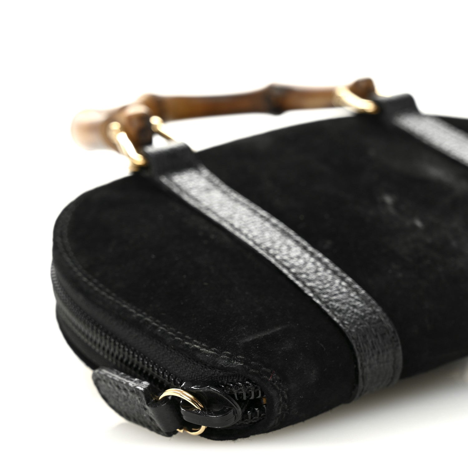 Suede Mini Bamboo Handle Bag Black