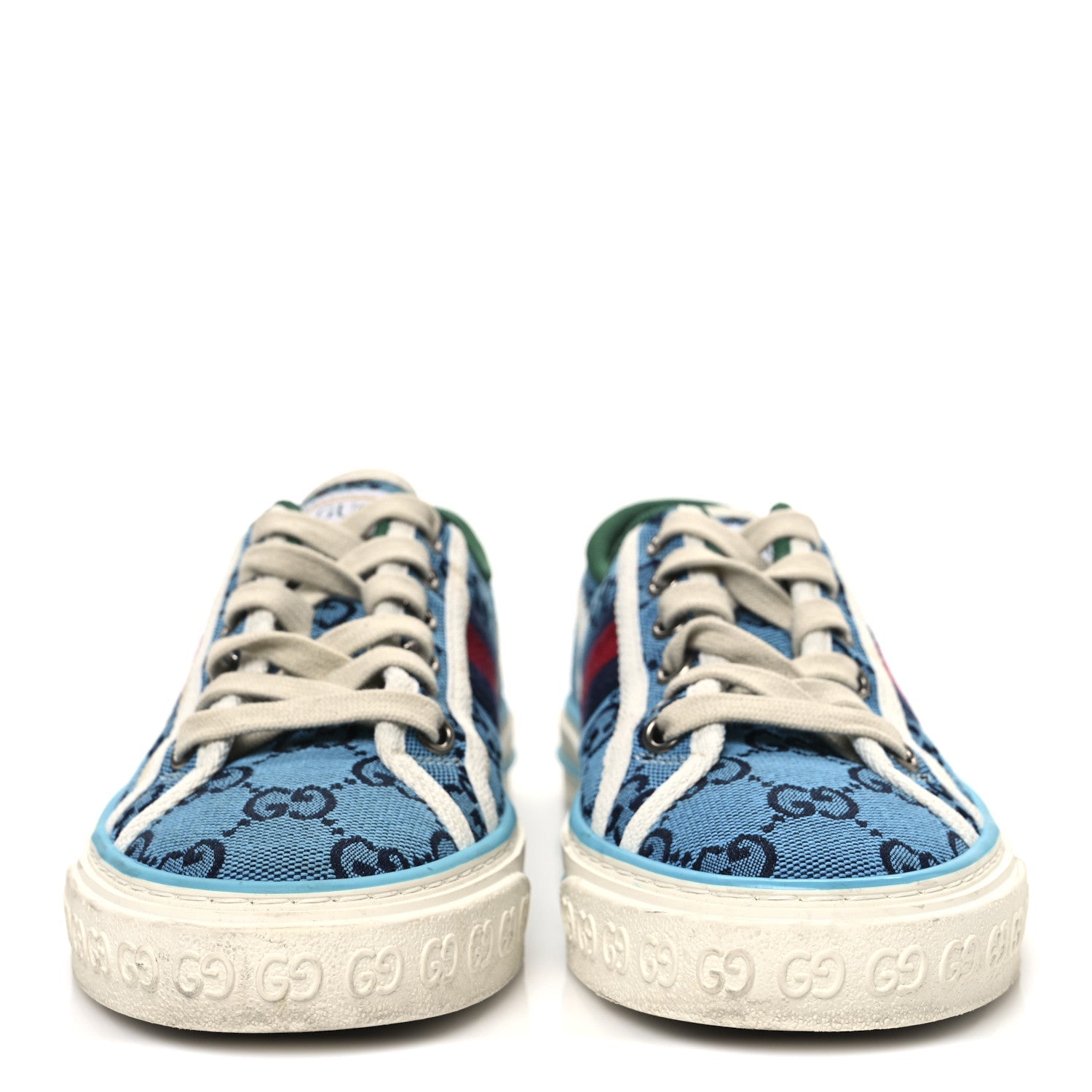 GG Monogram Multicolor Web Womens 1977 Tennis Sneakers 35 Light Blue Mystic White
