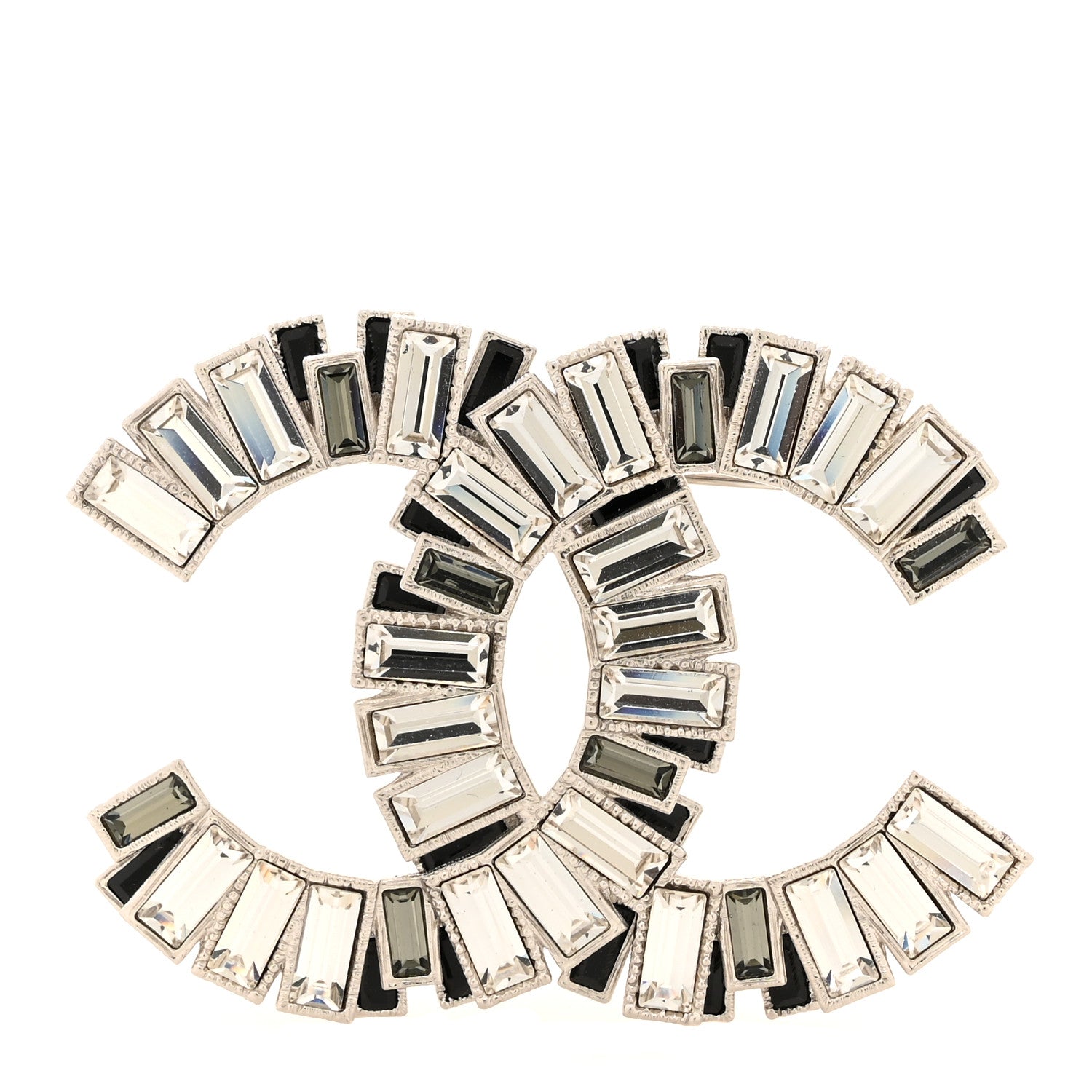 Baguette Crystal CC Brooch Silver Black
