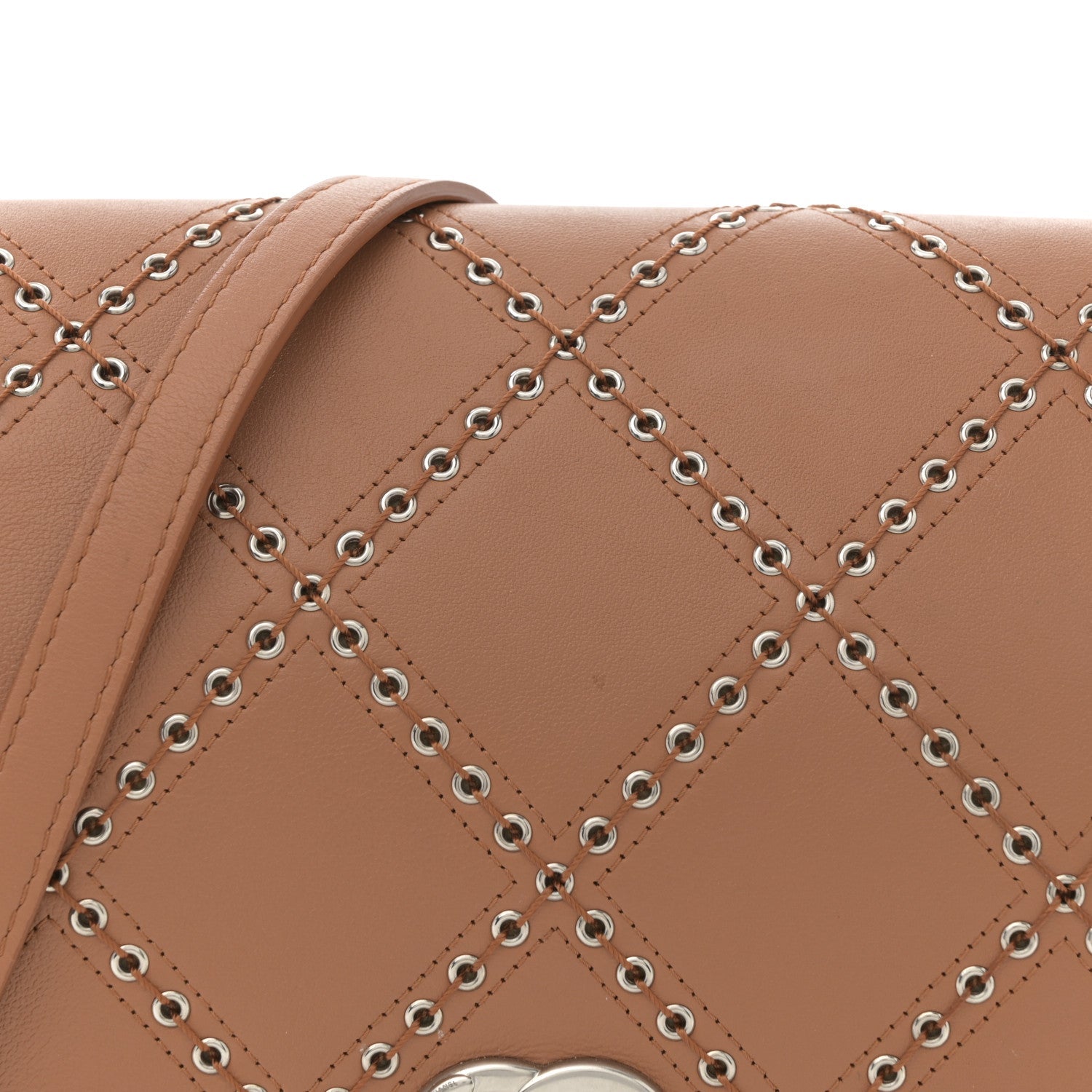 Calfskin Coco Eyelets Small Flap Bag Camel
