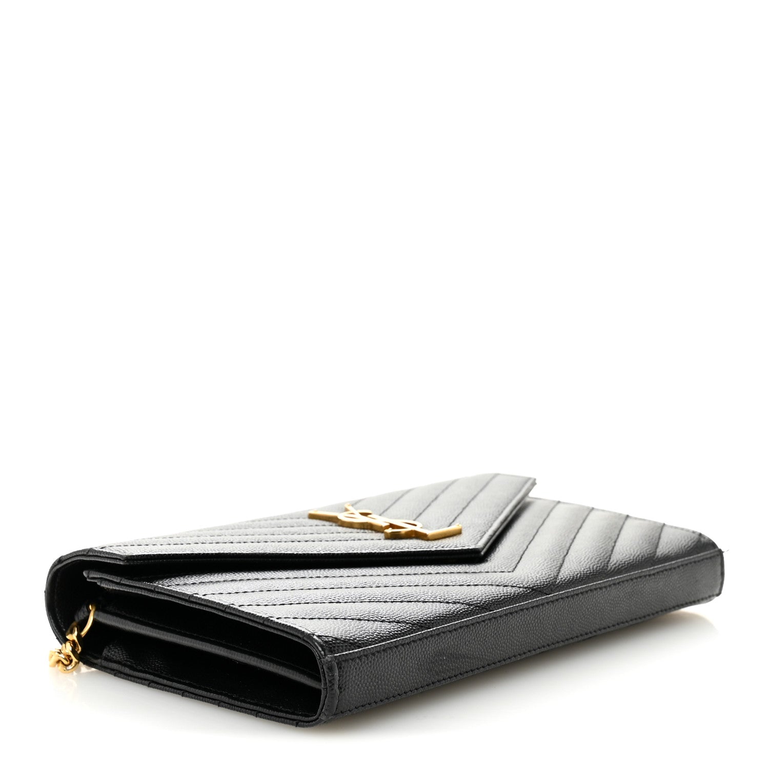 Grain De Poudre Matelasse Chevron Monogram Chain Wallet Black