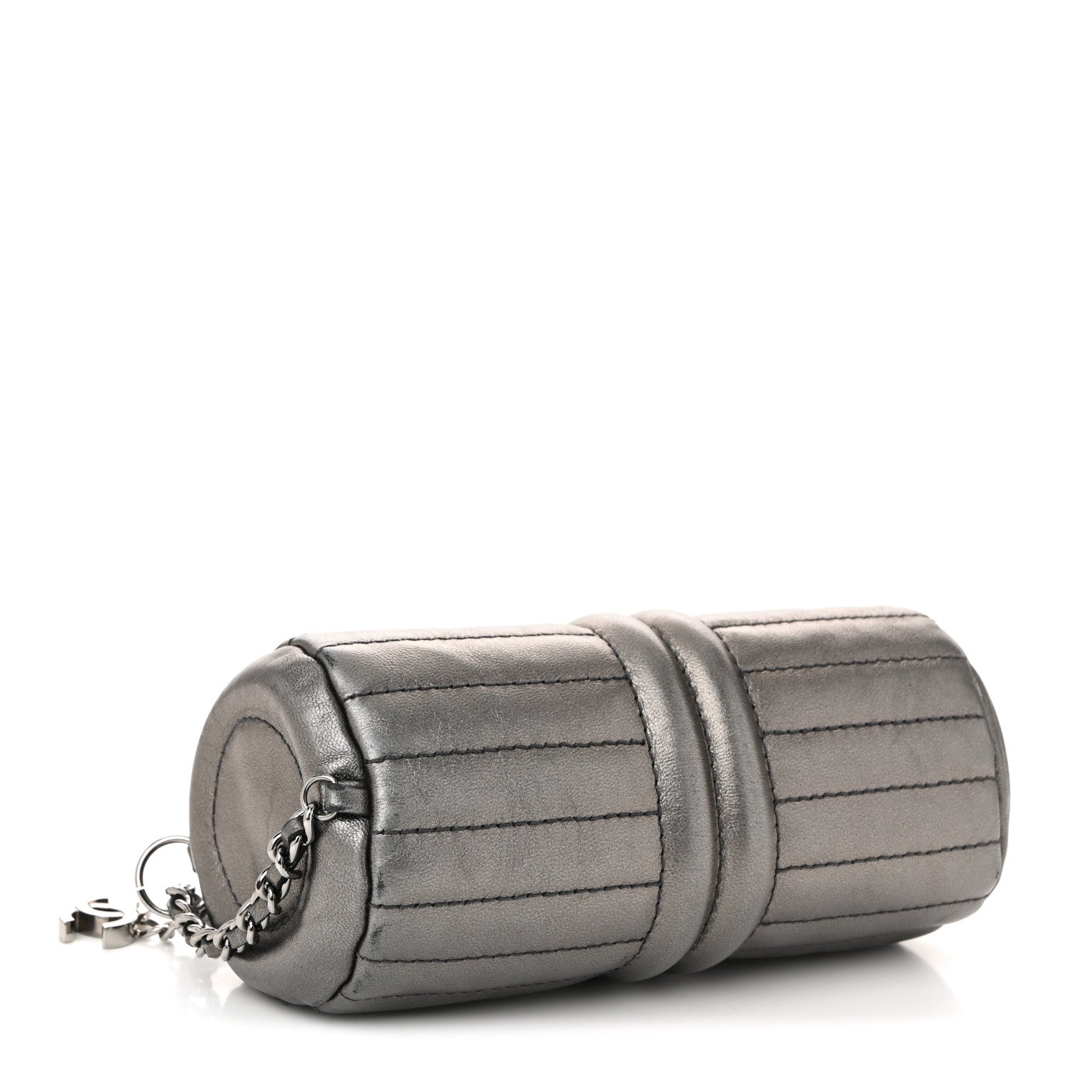 Metallic Lambskin Horizontal Quilt Pochette Dark Grey