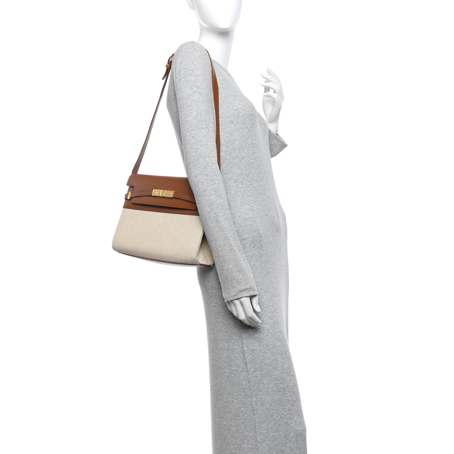 Canvas Calfskin Manhattan Shoulder Bag Natural Brick
