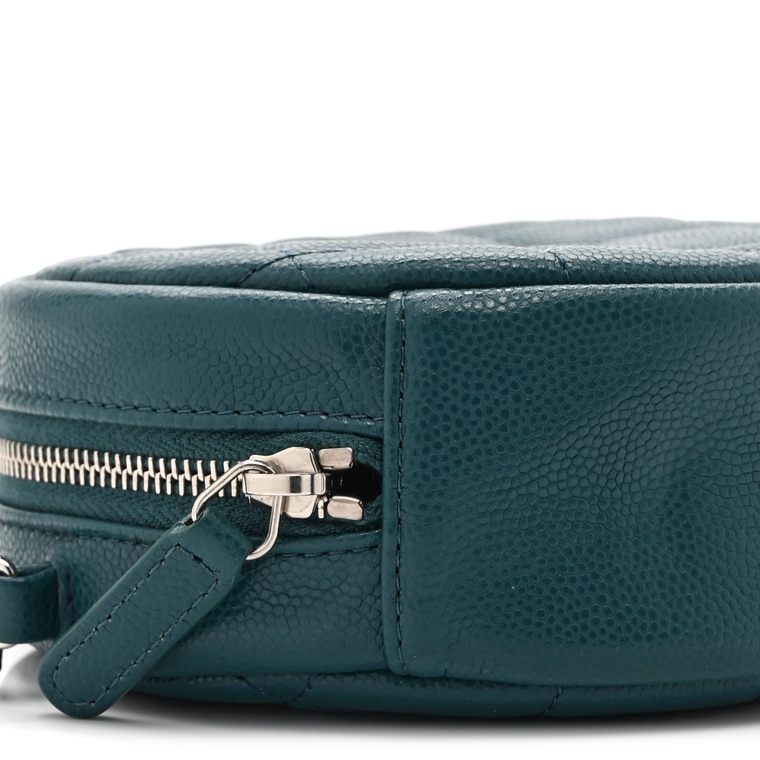 Caviar Quilted Round Clutch With Chain Green