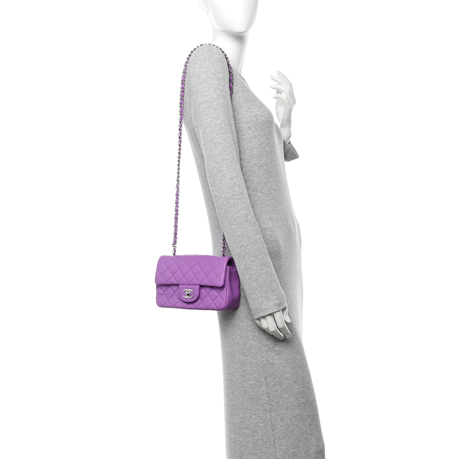 Lambskin Quilted Mini Rectangular Flap Purple