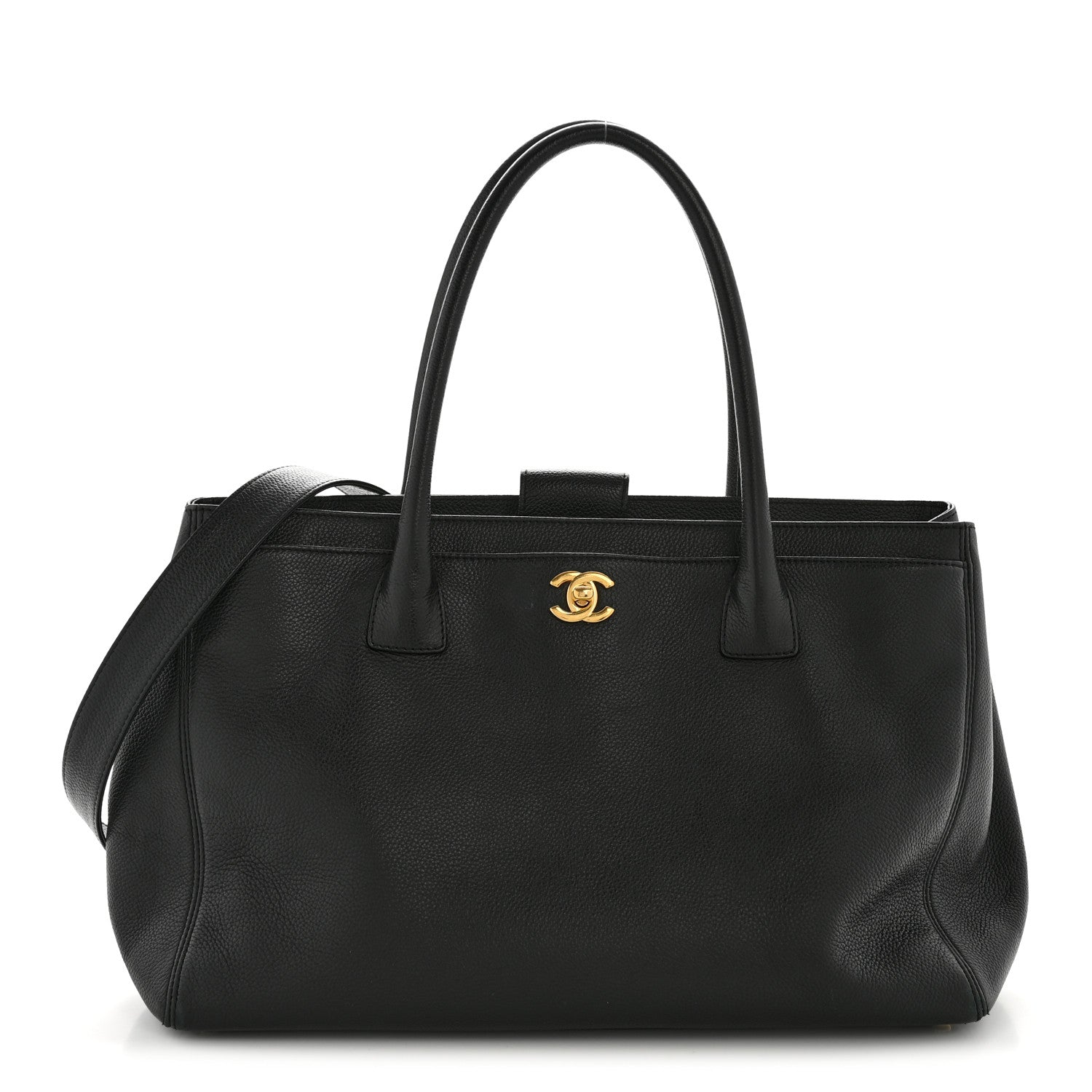 Calfskin Cerf Executive Shopper Tote Black
