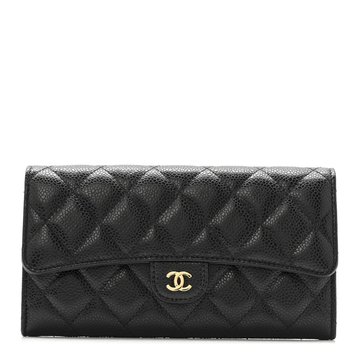 Caviar Quilted Large Gusset Flap Wallet Black
