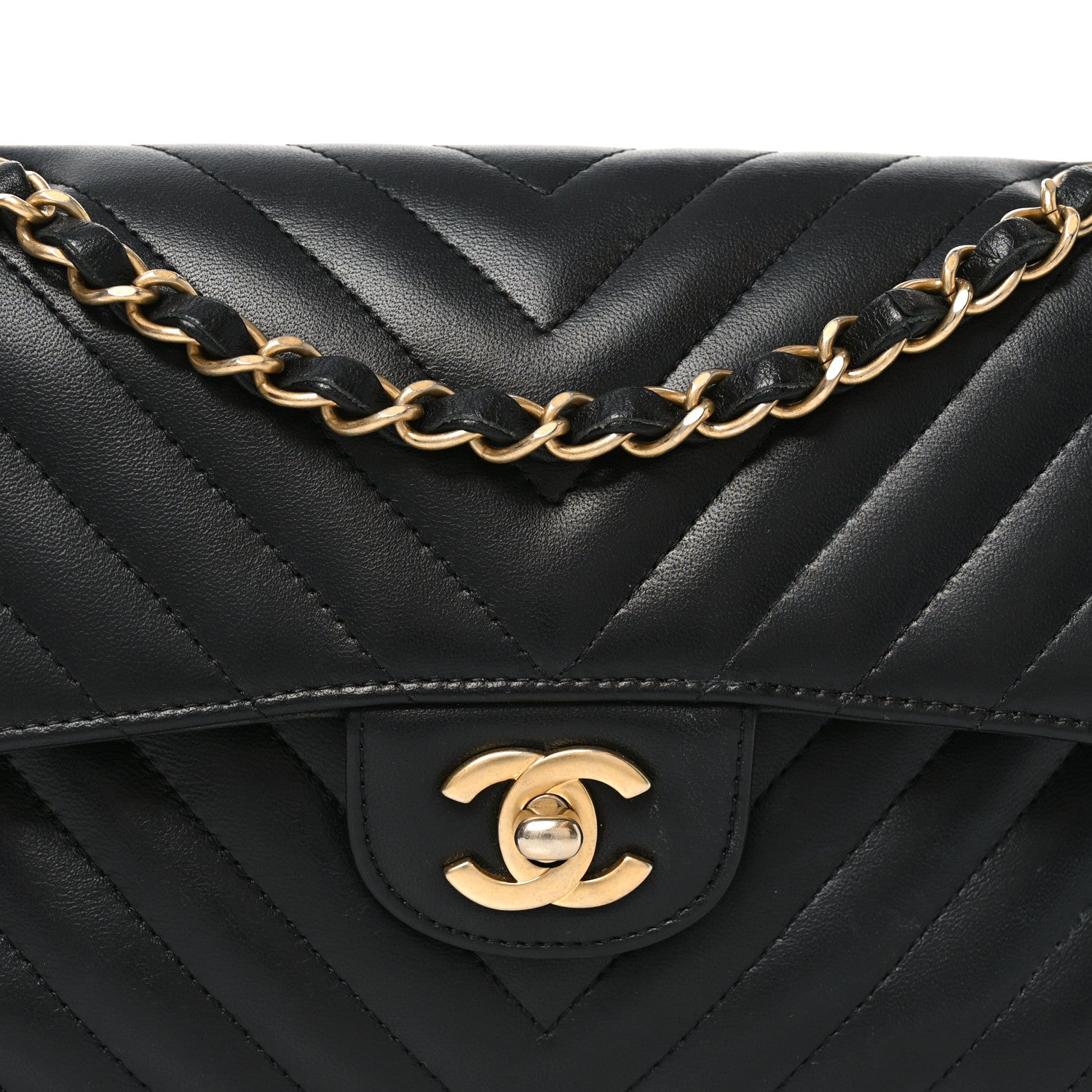 Lambskin Chevron Quilted Small Double Flap Black