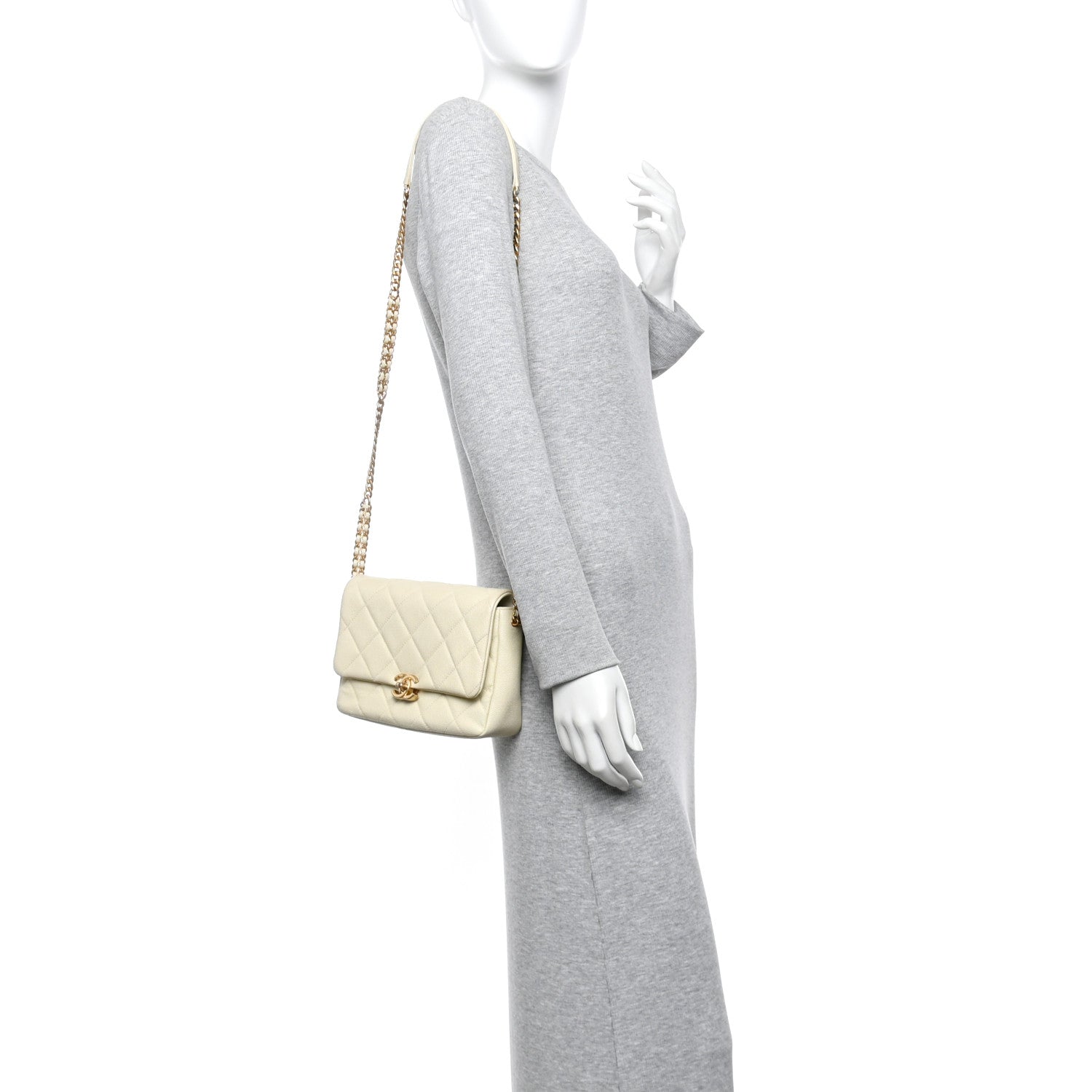 Shiny Caviar Quilted Small Chain Melody Flap White