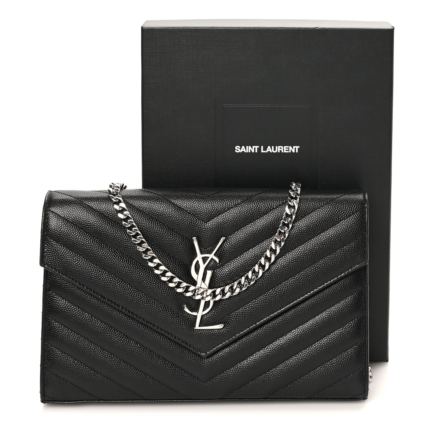 Grain De Poudre Matelasse Chevron Monogram Chain Wallet Black