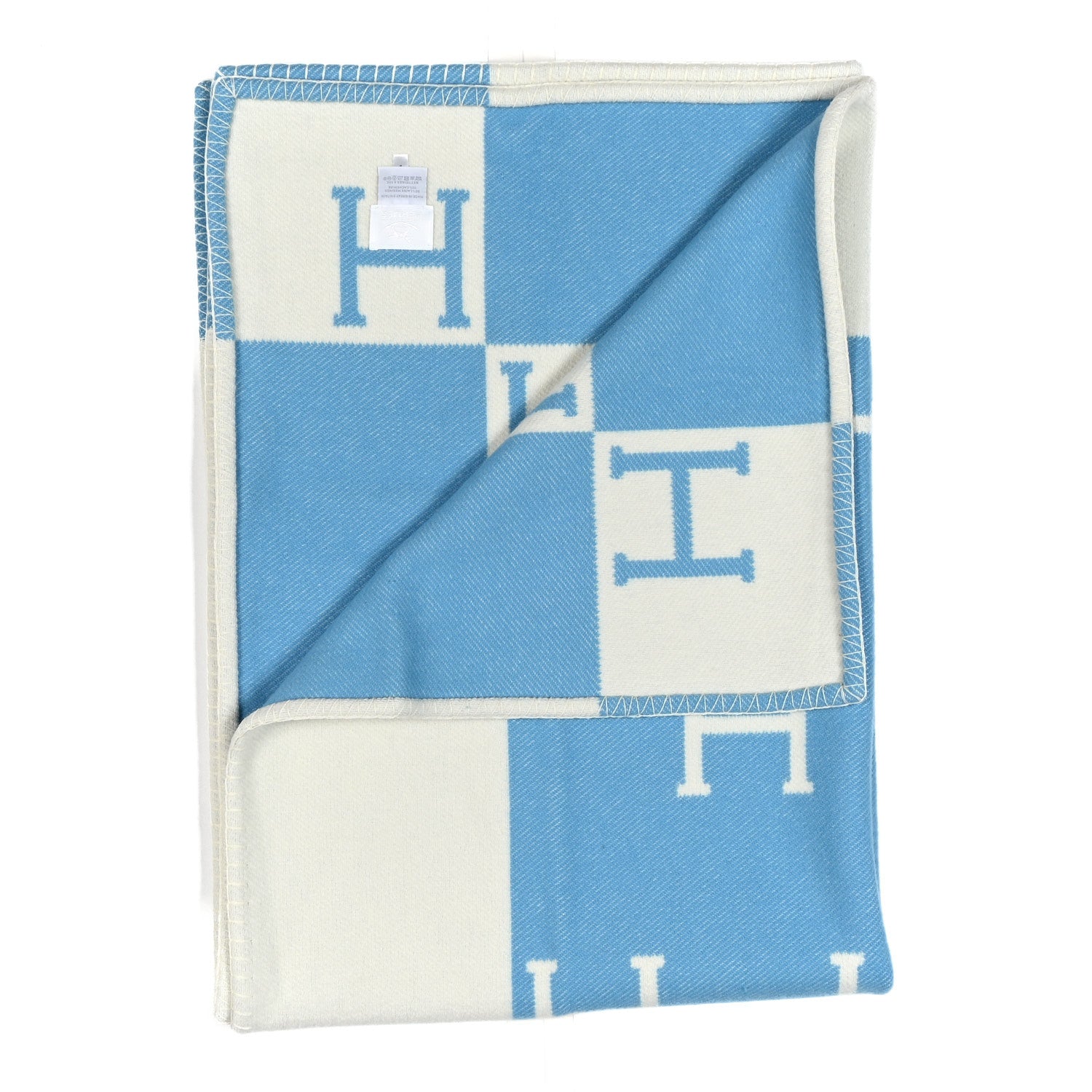 Wool Cashmere Avalon Baby Blanket Bleu Genievre White